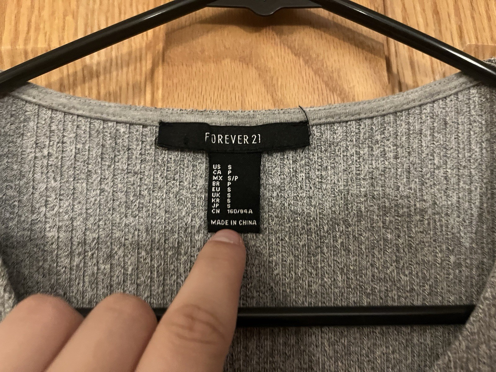 Forever 21 Gray Ribbed Knit Stretch 3/4 Sleeve Zip Front Bodycon Mini S