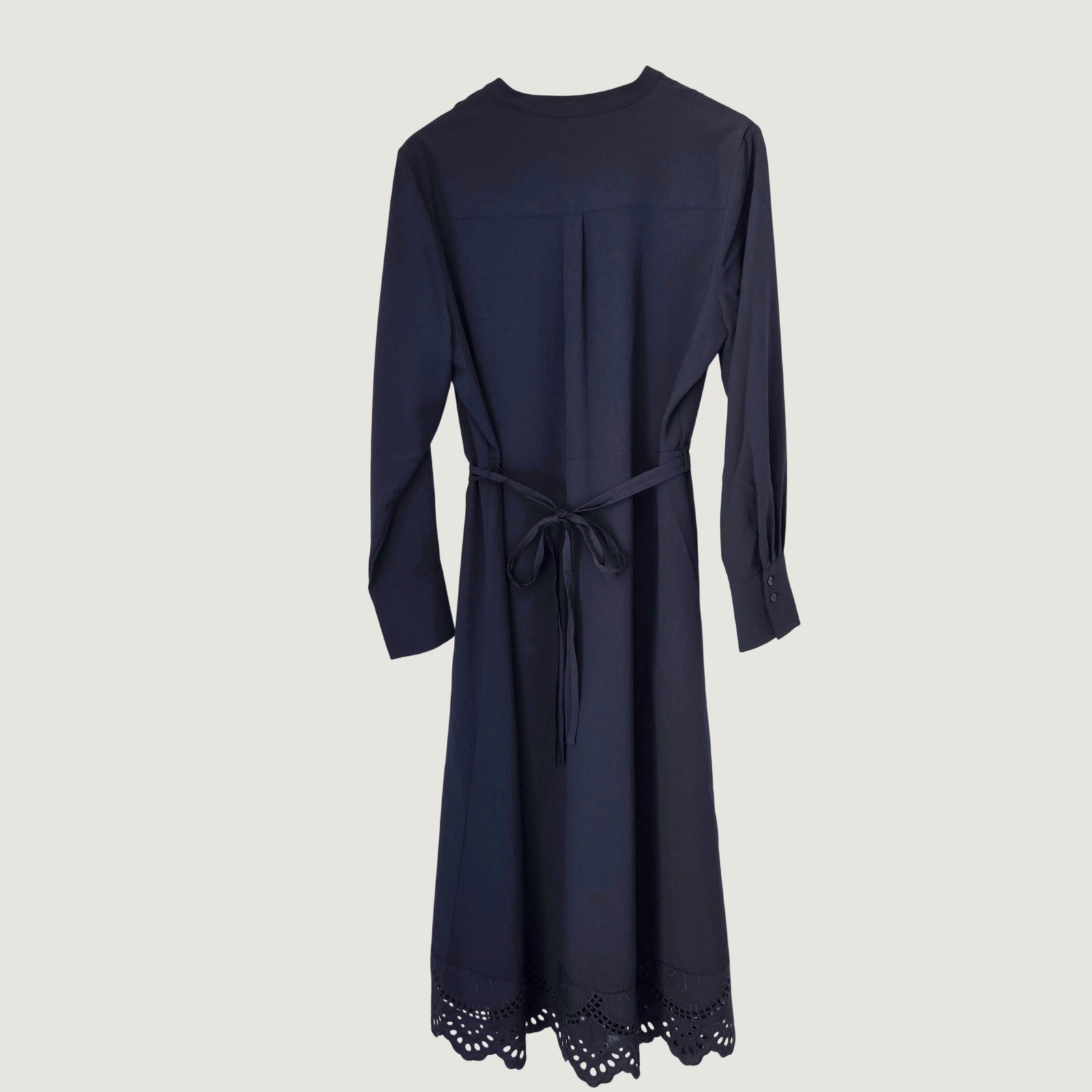 Elie Tahari Navy Blue Eyelet Embroidered Midi Shirt Dress Tie Waist NWT