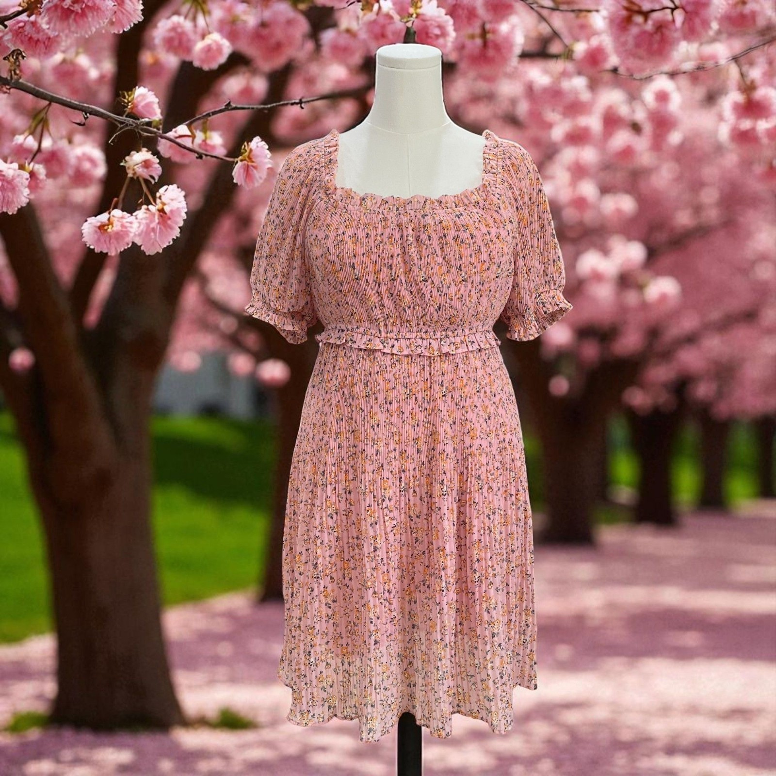Beyond Words Pink Floral Puff Sleeve Cottagecore Spring Summer Dress XL