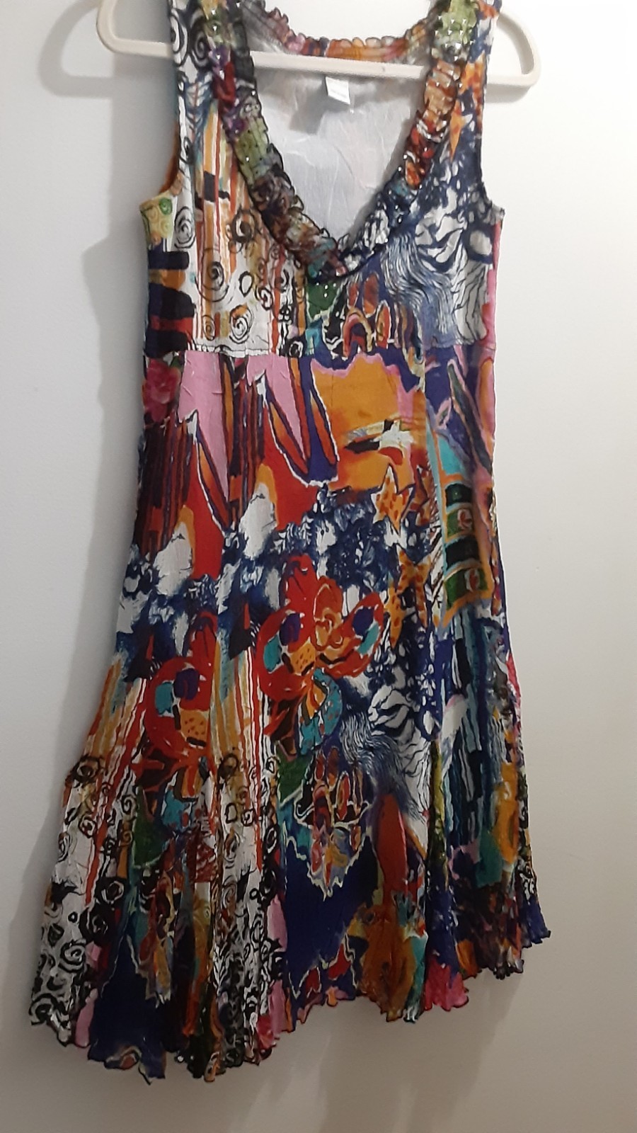Alberto Makali Crinkle Gauze Sleeveless Sundress Vibrant Multicolor Size M