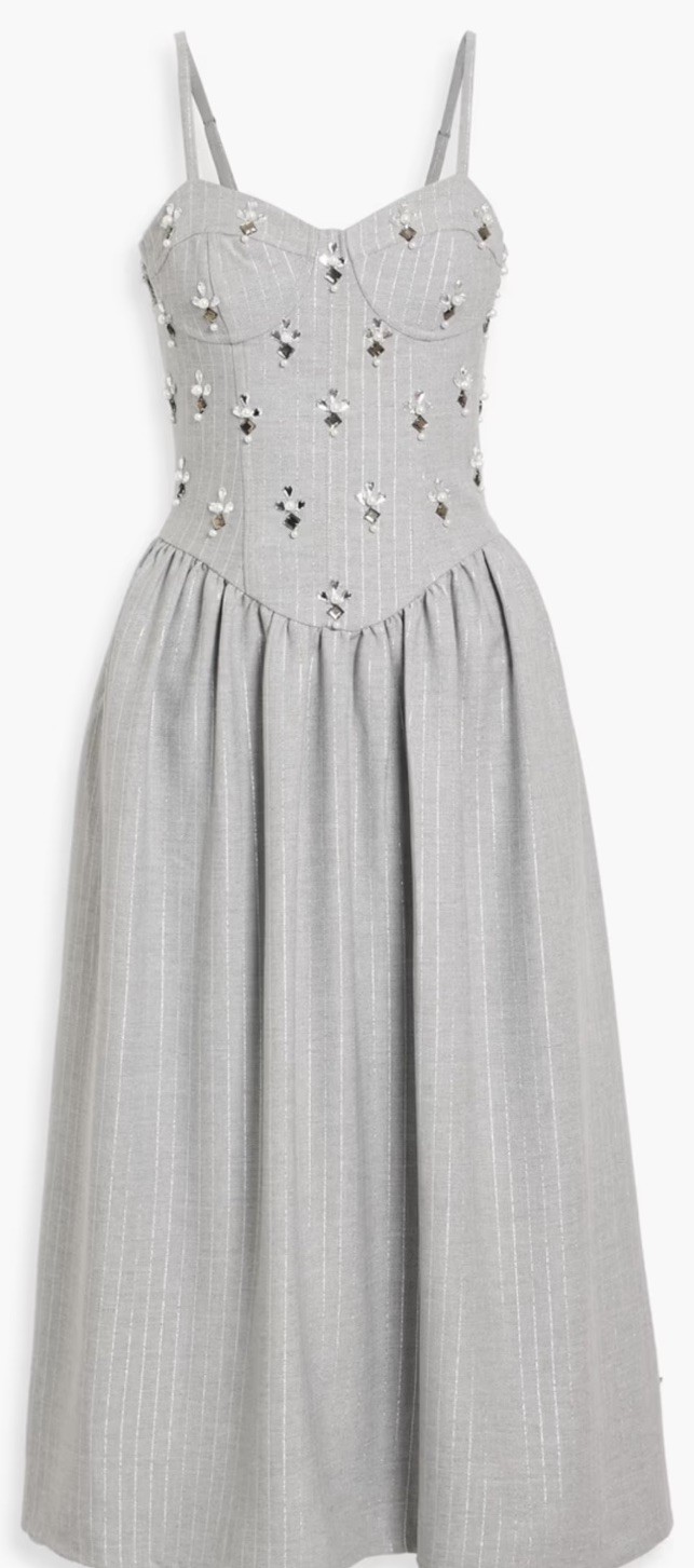 ➿ PATBO Embellished metallic pinstriped twill midi dress, grey 6/38