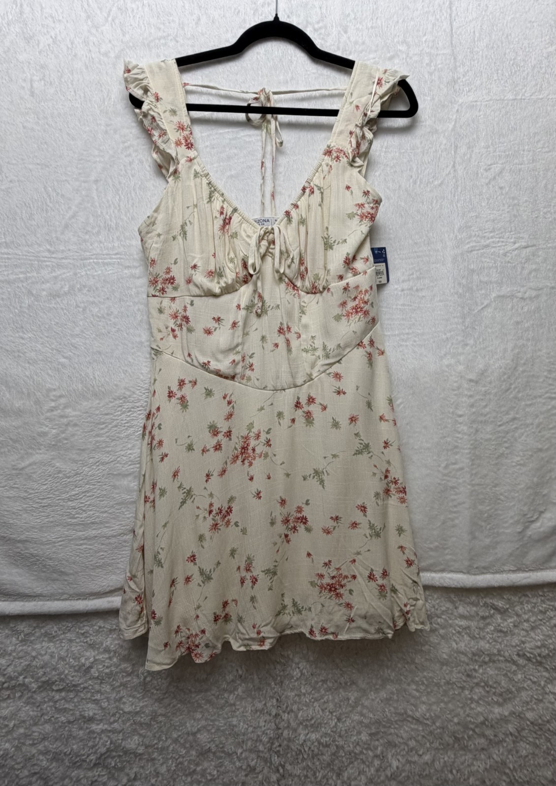 Arizona Jean Co Juniors XL Lace Floral Sleeveless Ivory Lined Short Sundress