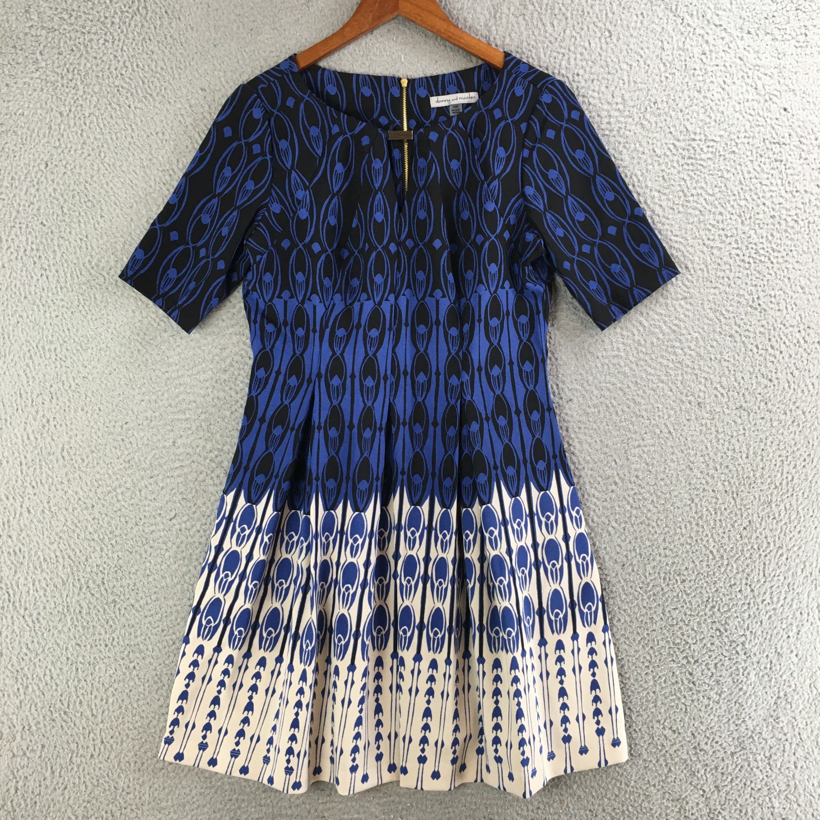Danny & Nicole Fit & Flare Dress Womens 10P Short Sleeve Moroccan Blue White