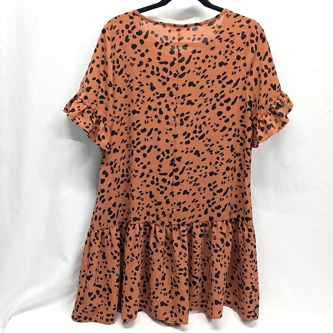 Jade by Jane Dress Womens Small Brown Black Leopard Print Ruffle Flounce