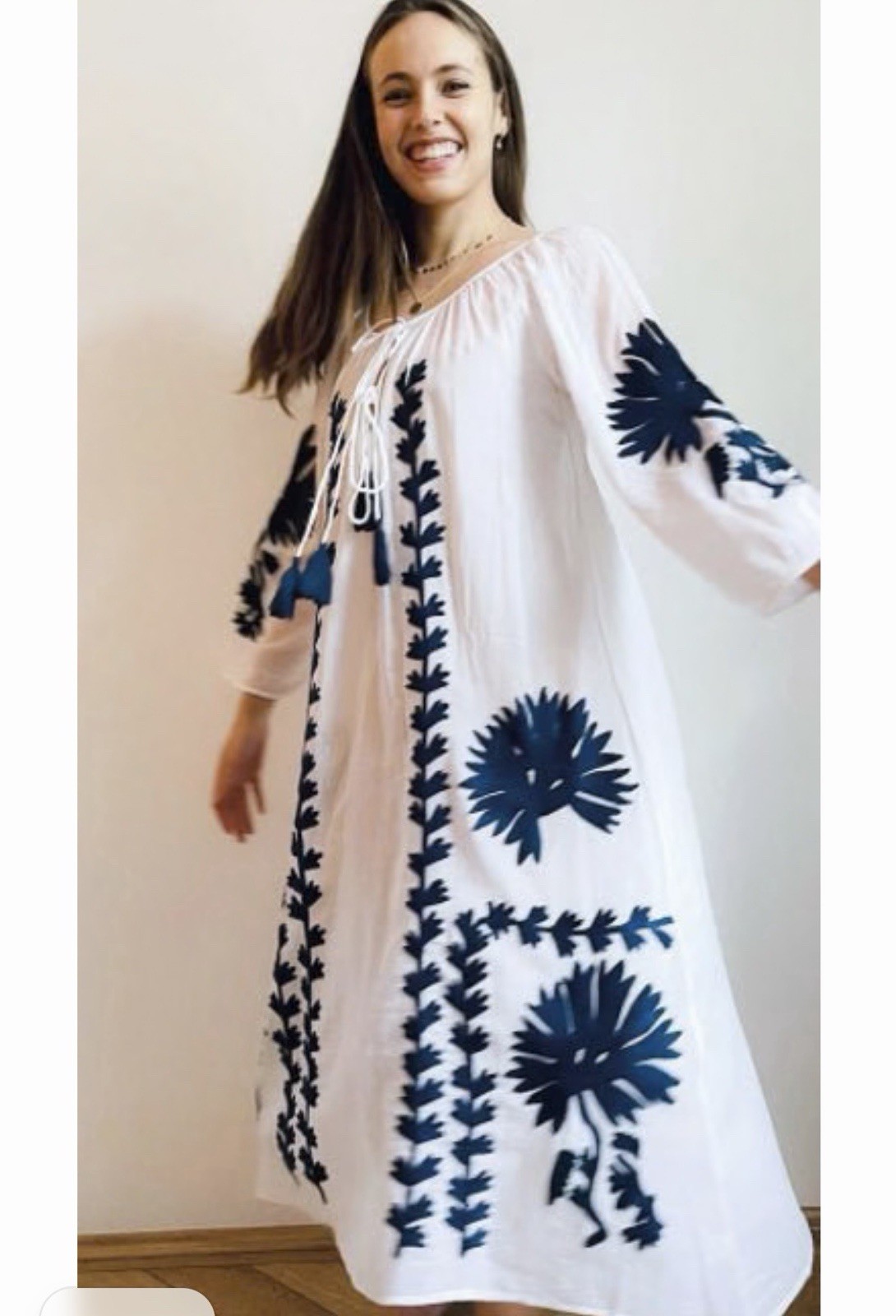Dolma Elana Dress Women’s One Size White Embroidered Midi Tassel Tie Boho