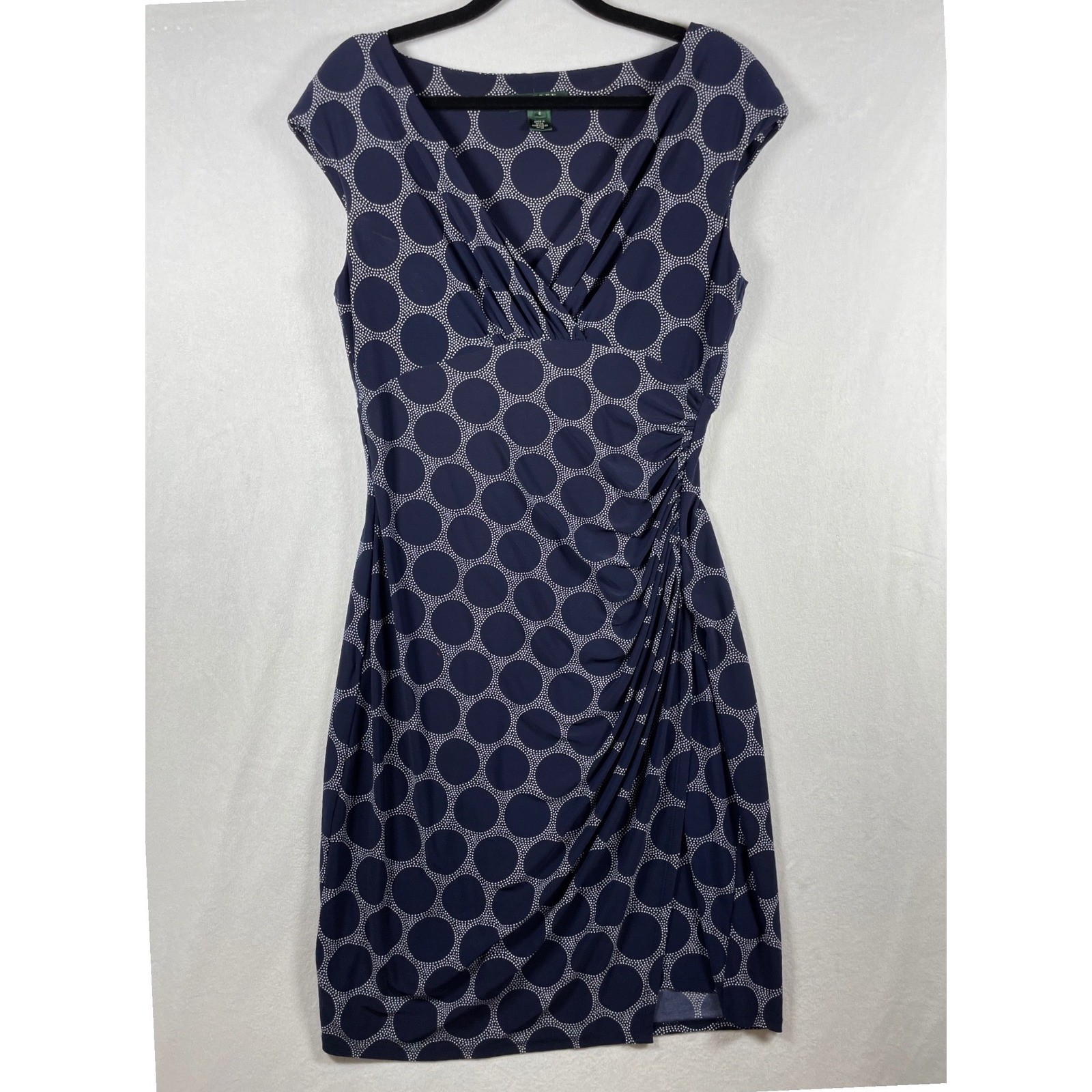 lauren ralph lauren surplice faux wrap dress 6 polka dot cocktail party wedding
