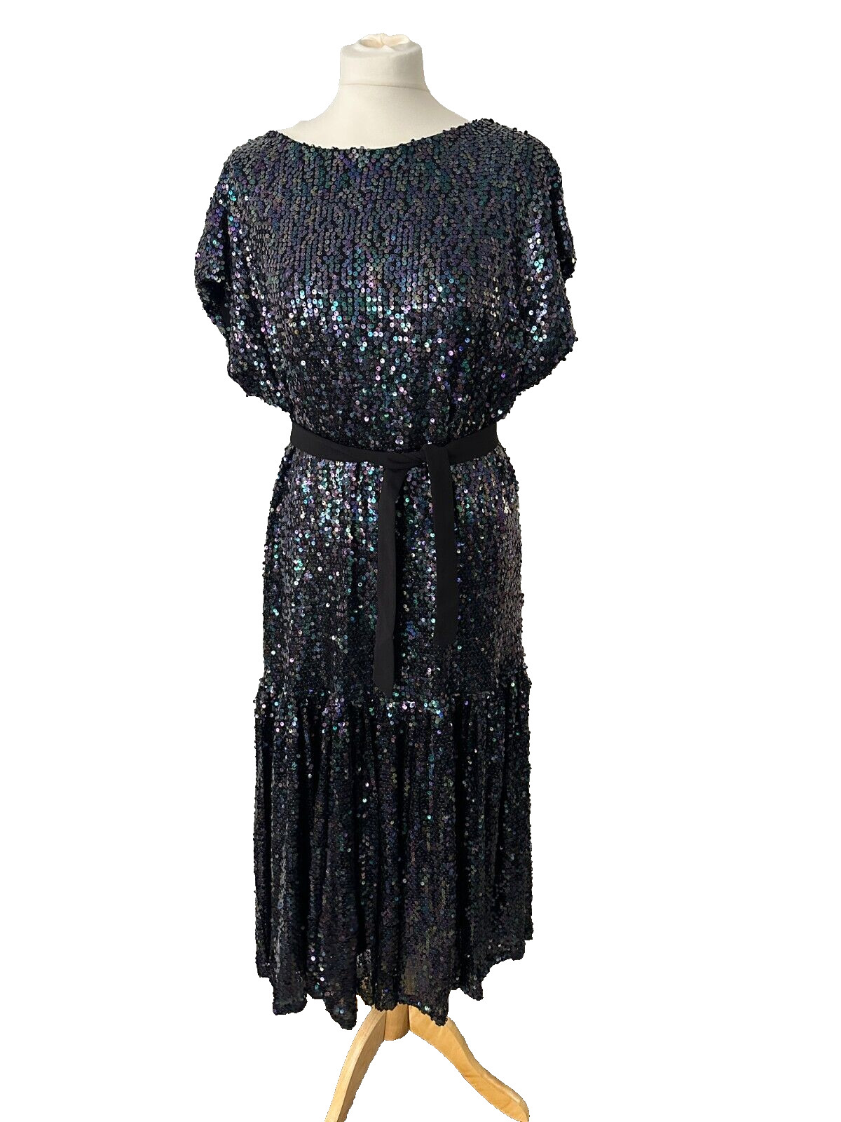 Wolf & Badger Meem Label Drop Waist Sequin Evening Party Midi Kate Dress M UK 14