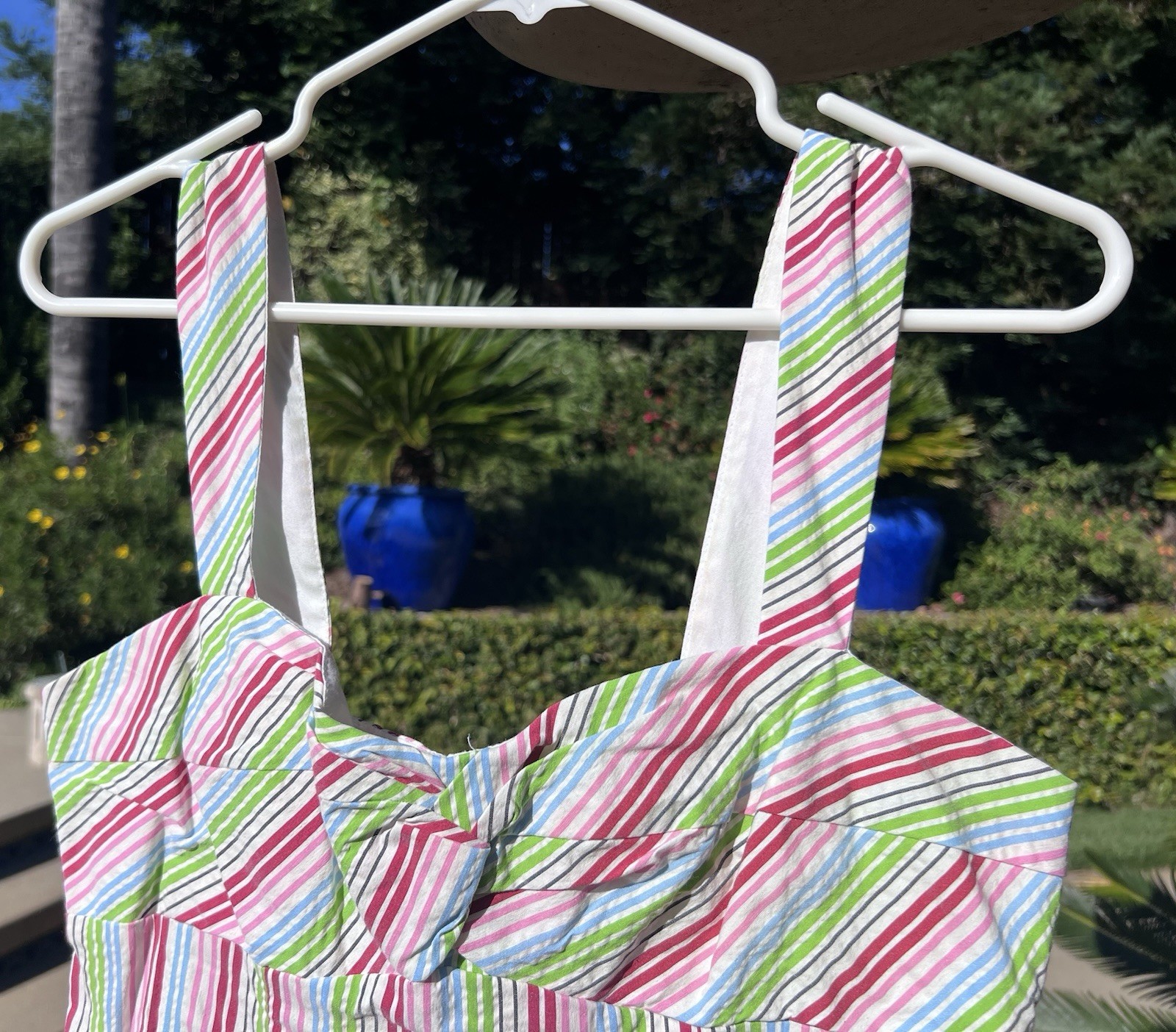 Vintage Nanette Lepore Cotton Bd Tiers Stretch Striped Colorful Sundress Dress 6