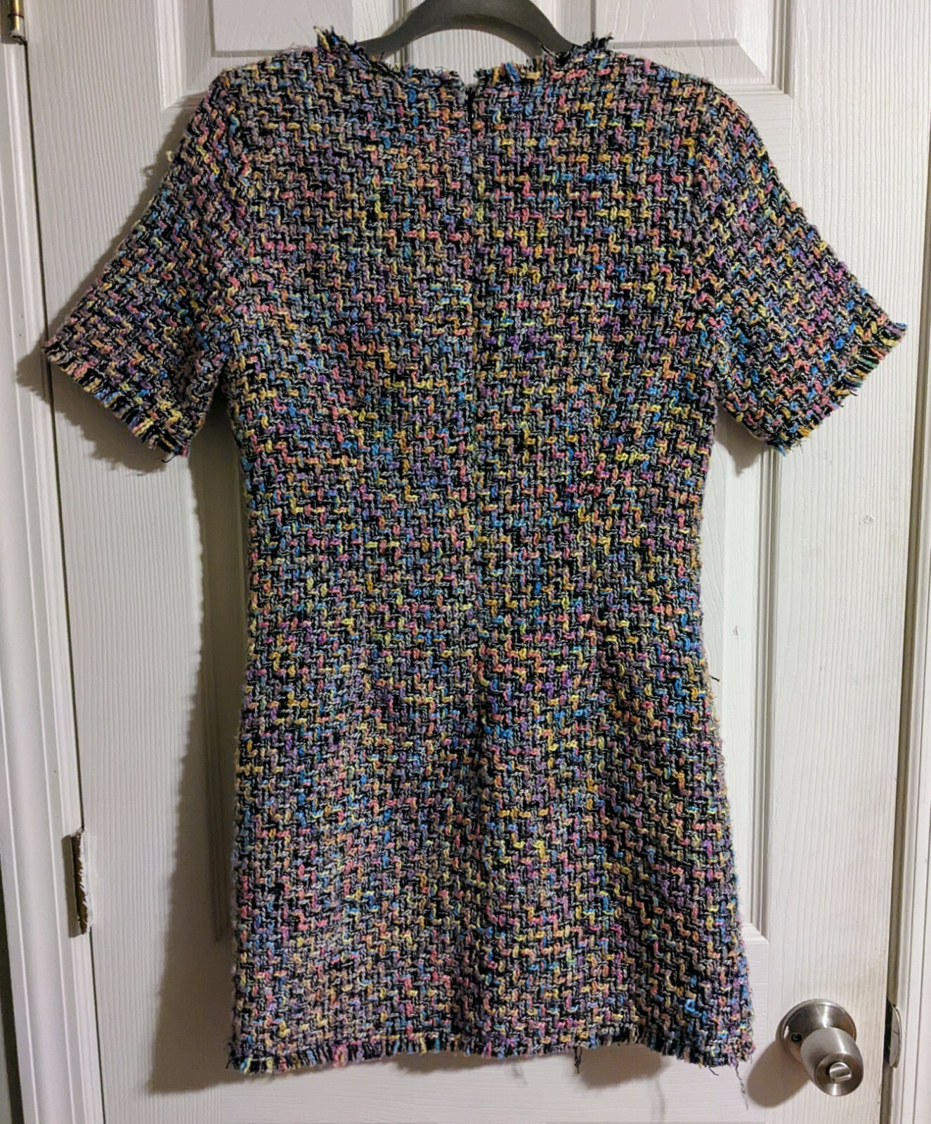 Tweed Multicolor Shift Dress S Barbiecore Short Sleeve Designer-Like Mod Retro