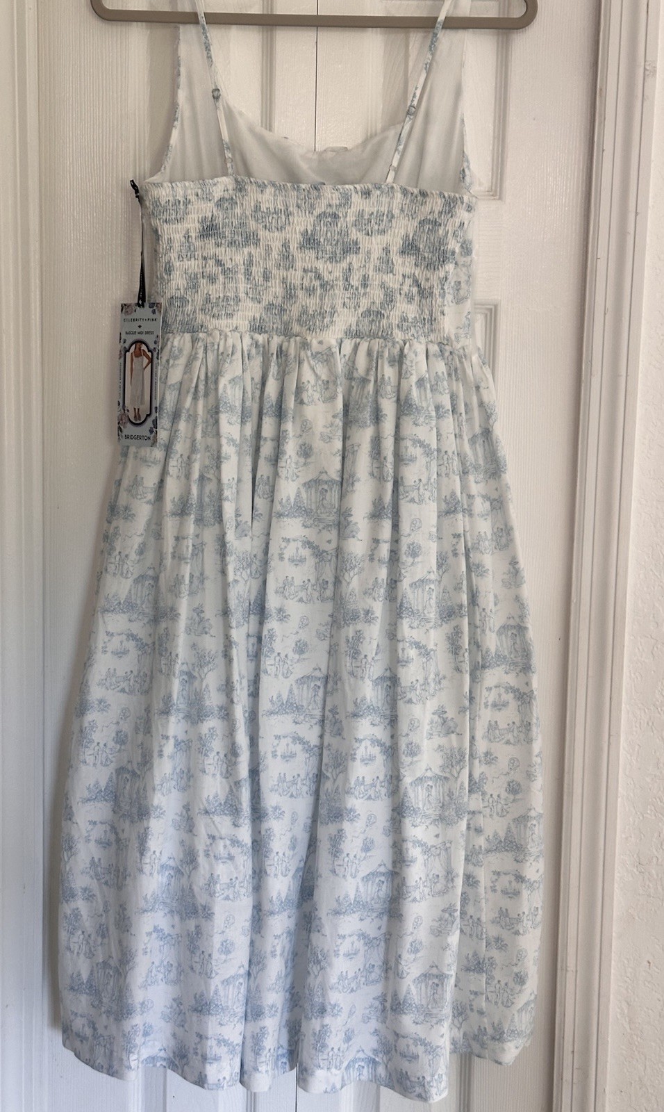 NWT Bridgerton Celebrity Pink Womens Basque Blue Toile Midi Dress Size M