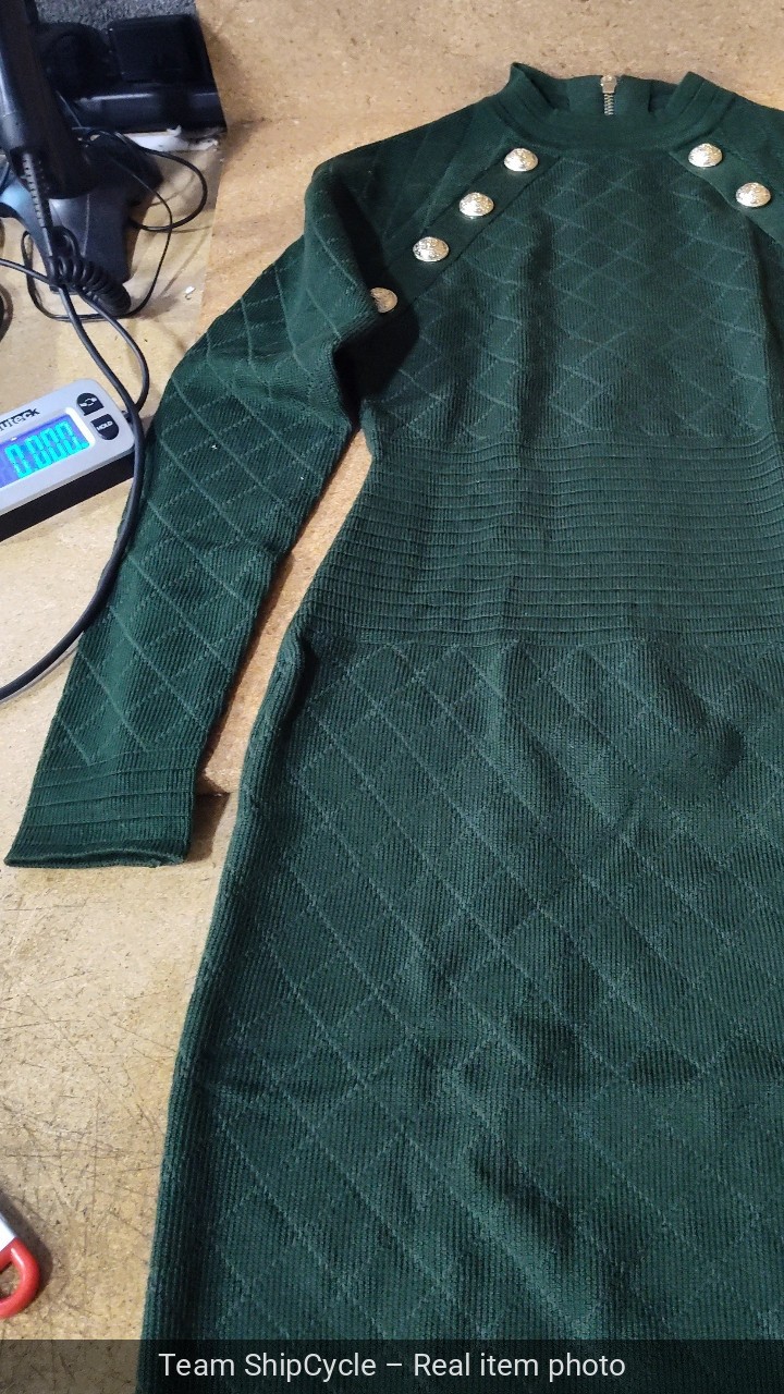 Balmain Green Dress w Gold Button Details Size M Estate Found G2U