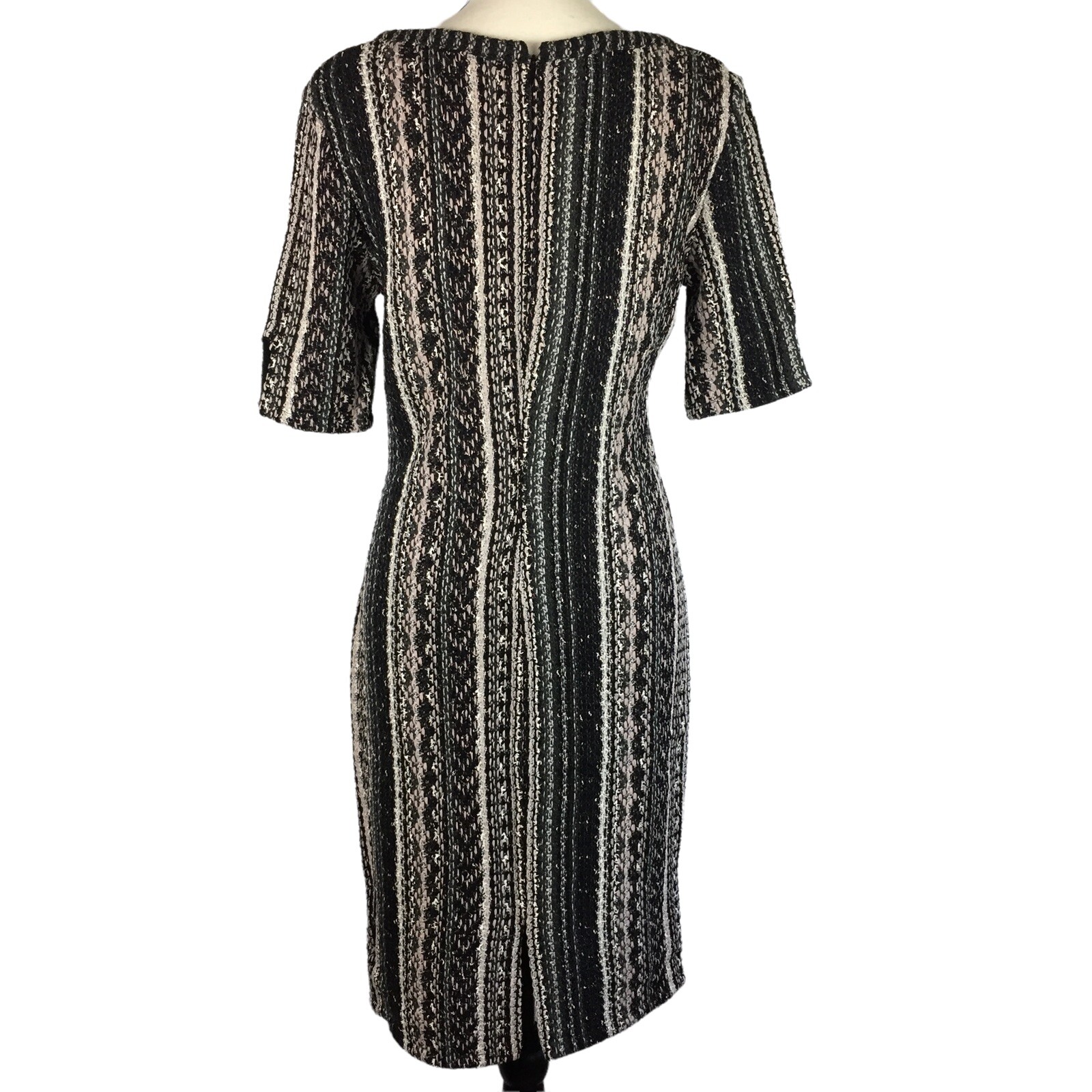 St. John Vertical Striped Tweed Sheath Dress Size 4 Half Sleeve Round Neck