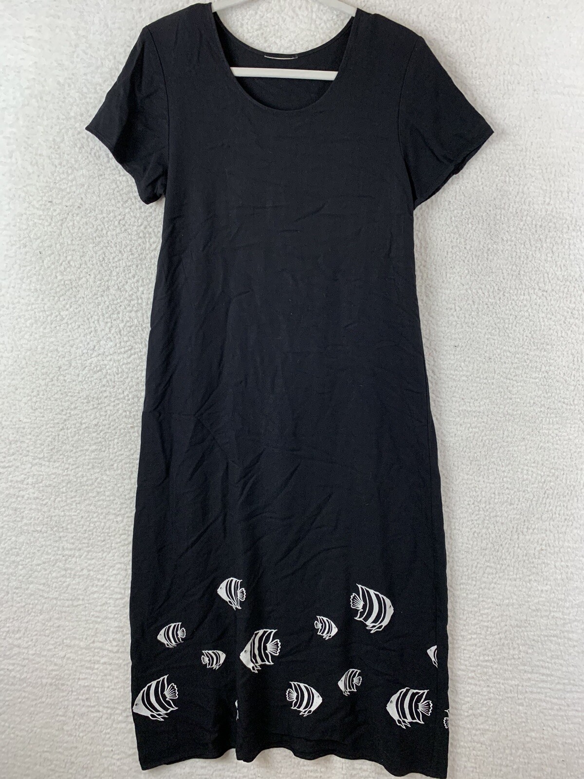 Unbranded Medium Black Fish Aloha Gypsy Dress Summer Beach Coverup Maxi