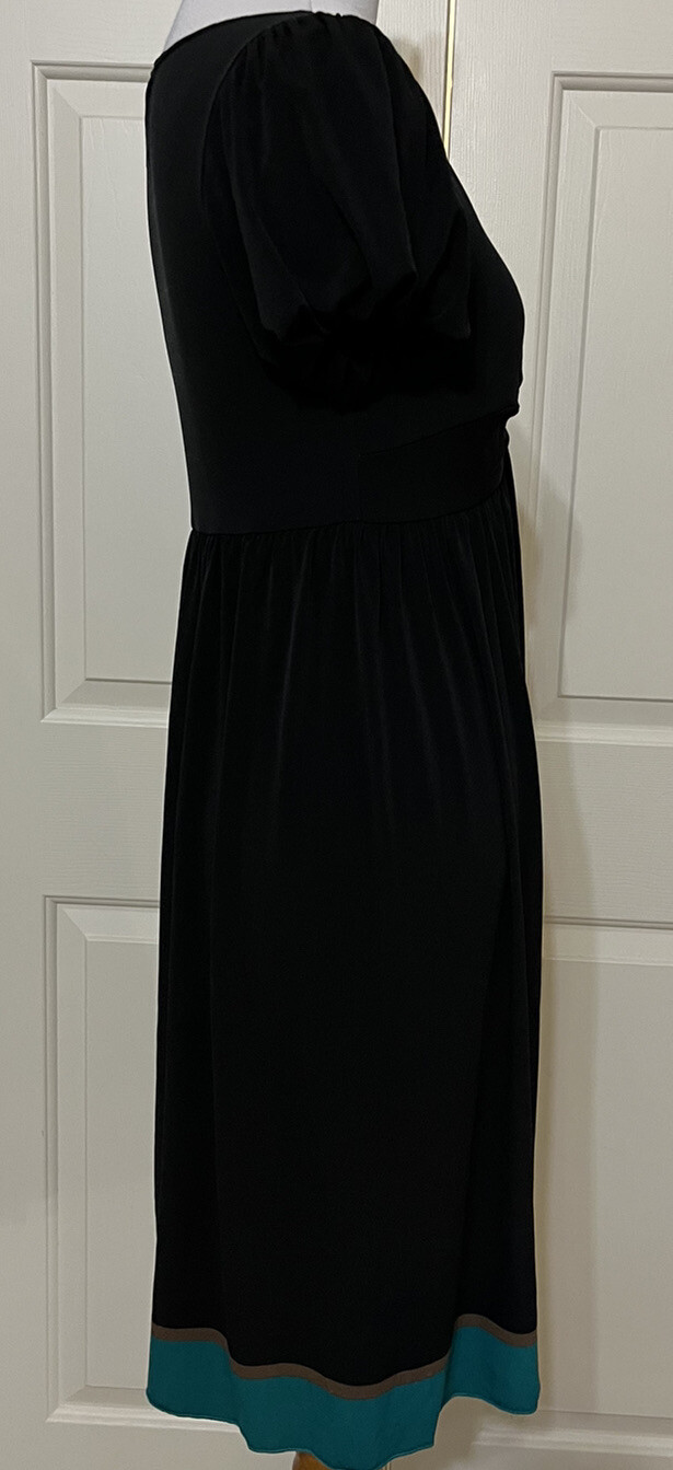 Sophie Max size S black brown teal short sleeve slinky A-line dress