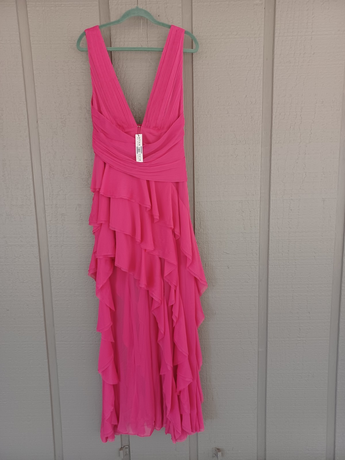 Alice And Olivia Holly Ruffle High Low Dress Size 10 Women In Raspberry Defect
