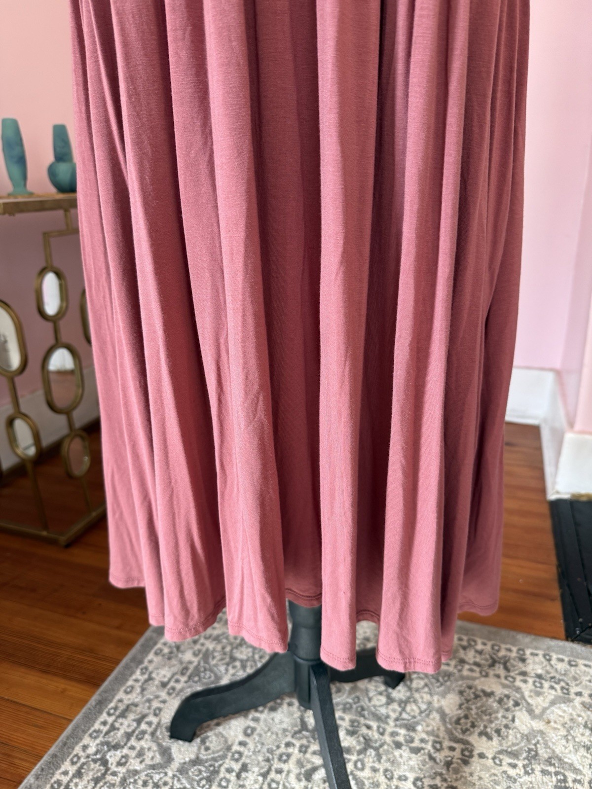 Agnes & Dora Pink Solid Knit A-Line Dress Scoop Neck 3/4 Sleeve Midi L