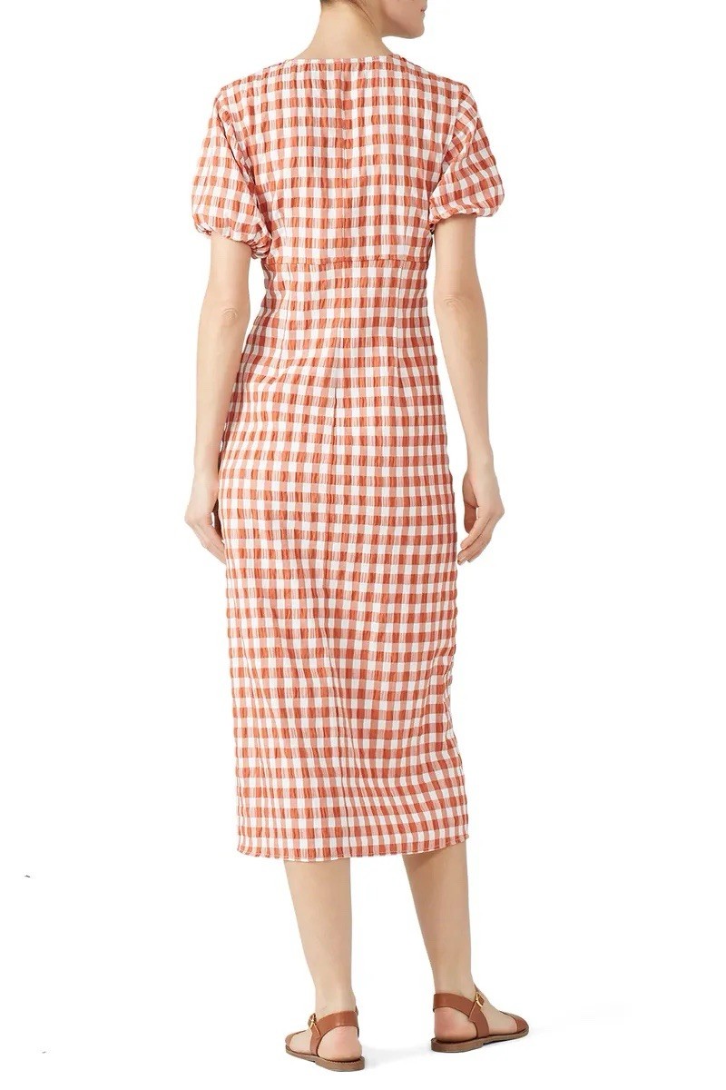 The Fifth Label Gingham Midi Dress Rust White Button Front Spring Summer Size 8