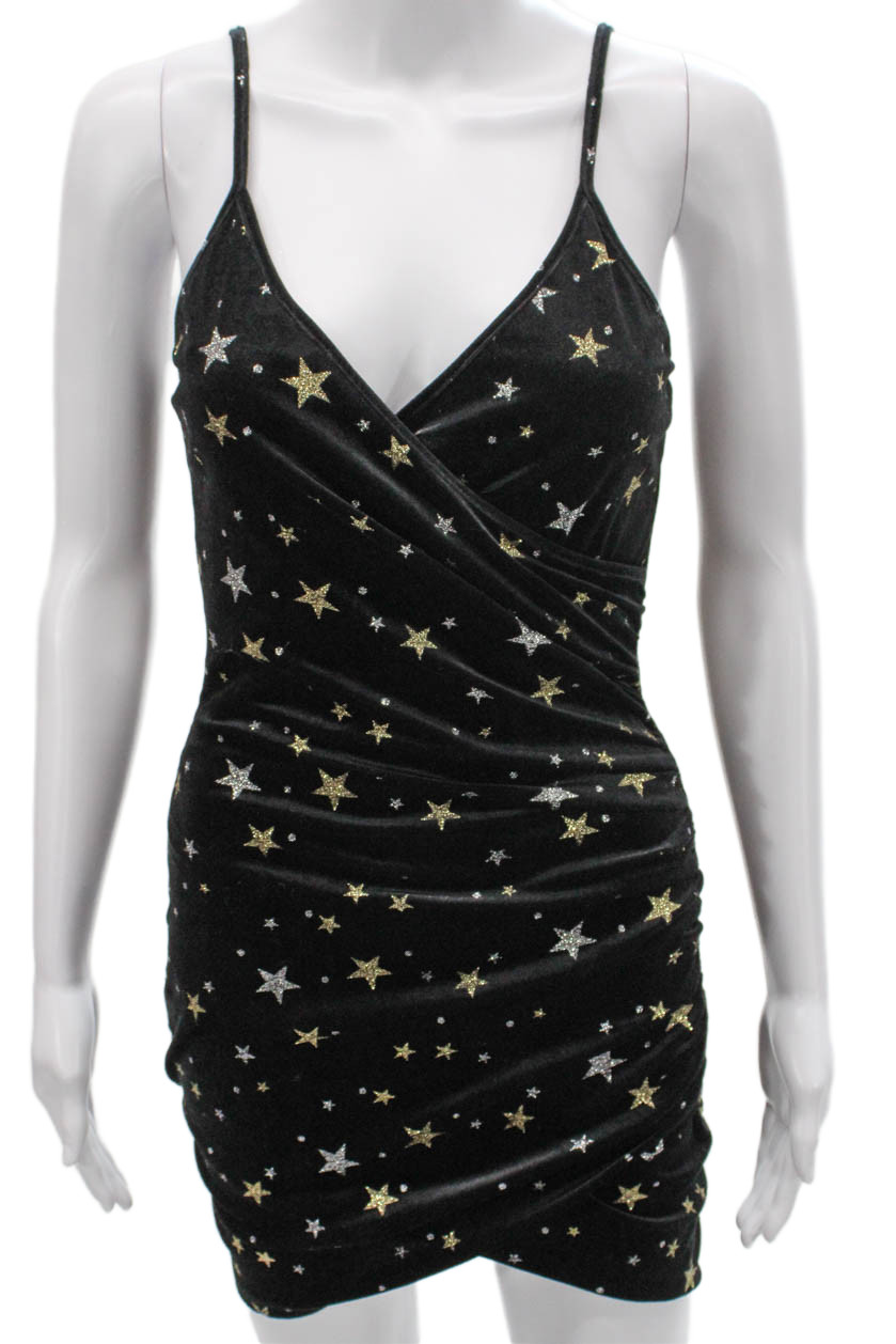 By The Way Womens Bodycon V-Neck Sleeveless Black Star Mini Dress Size 2XS
