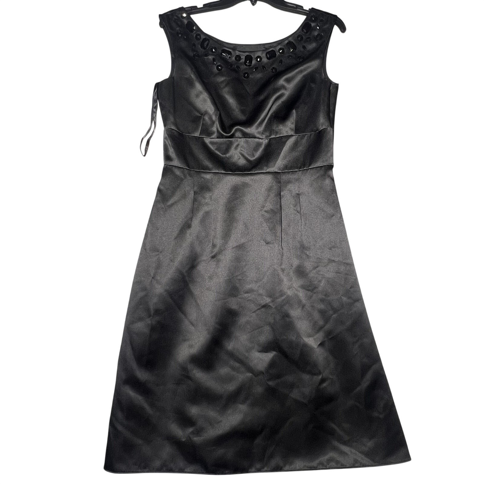 Ann Taylor LOFT Black Sleeveless Beaded Satin Dress Women’s Size 4 Cocktail