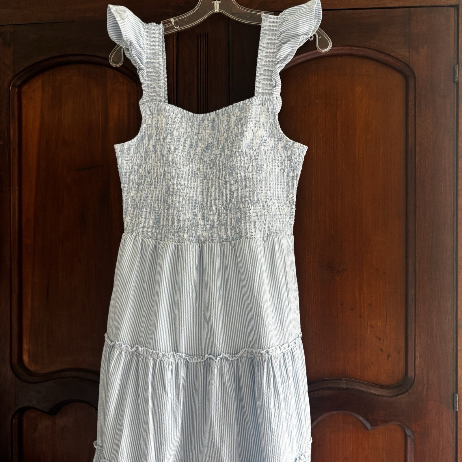 Vineyard Vines Kentucky Derby Flutter Sleeve Smocked Seersucker Midi Dress Small