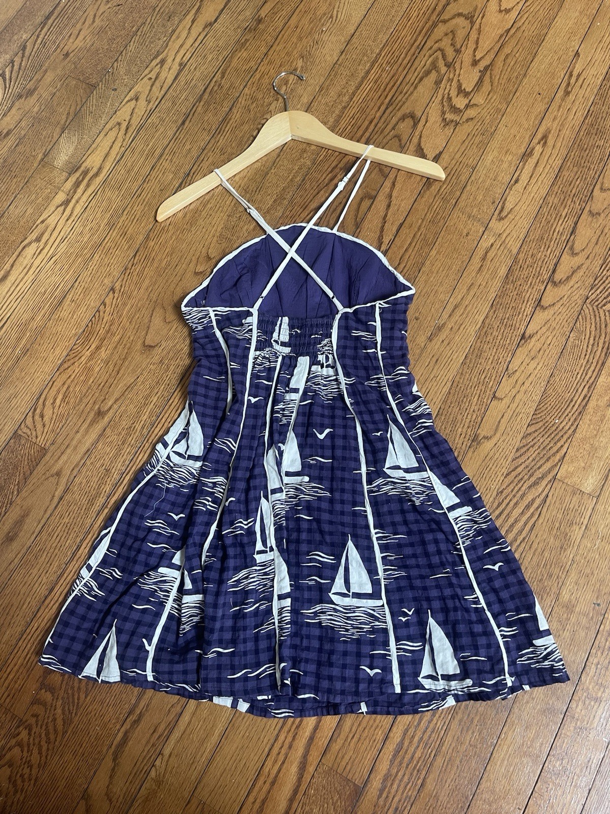Anthropologie Scalloped Piped Mini Dress Women XXS Navy Sailboat