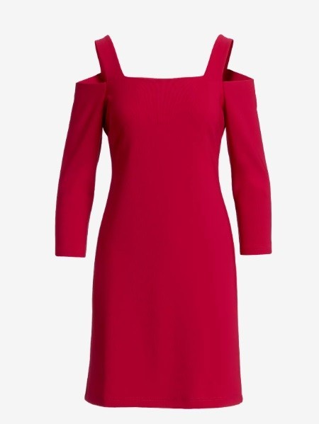 Boston Proper Beyond Travel Cold Shoulder Three Quarter Sleeve Red Dress NWT