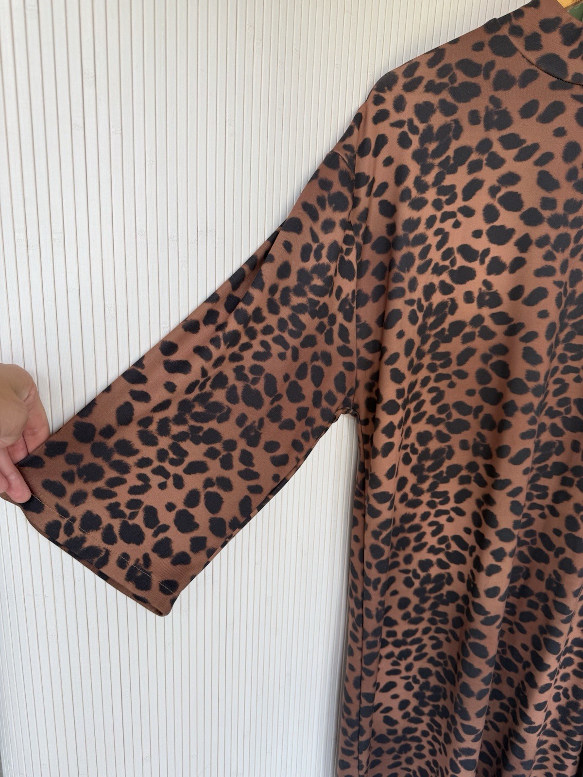 Zara Leopard Midi Dress Size Large Amber, Brown And Black – Good Condition