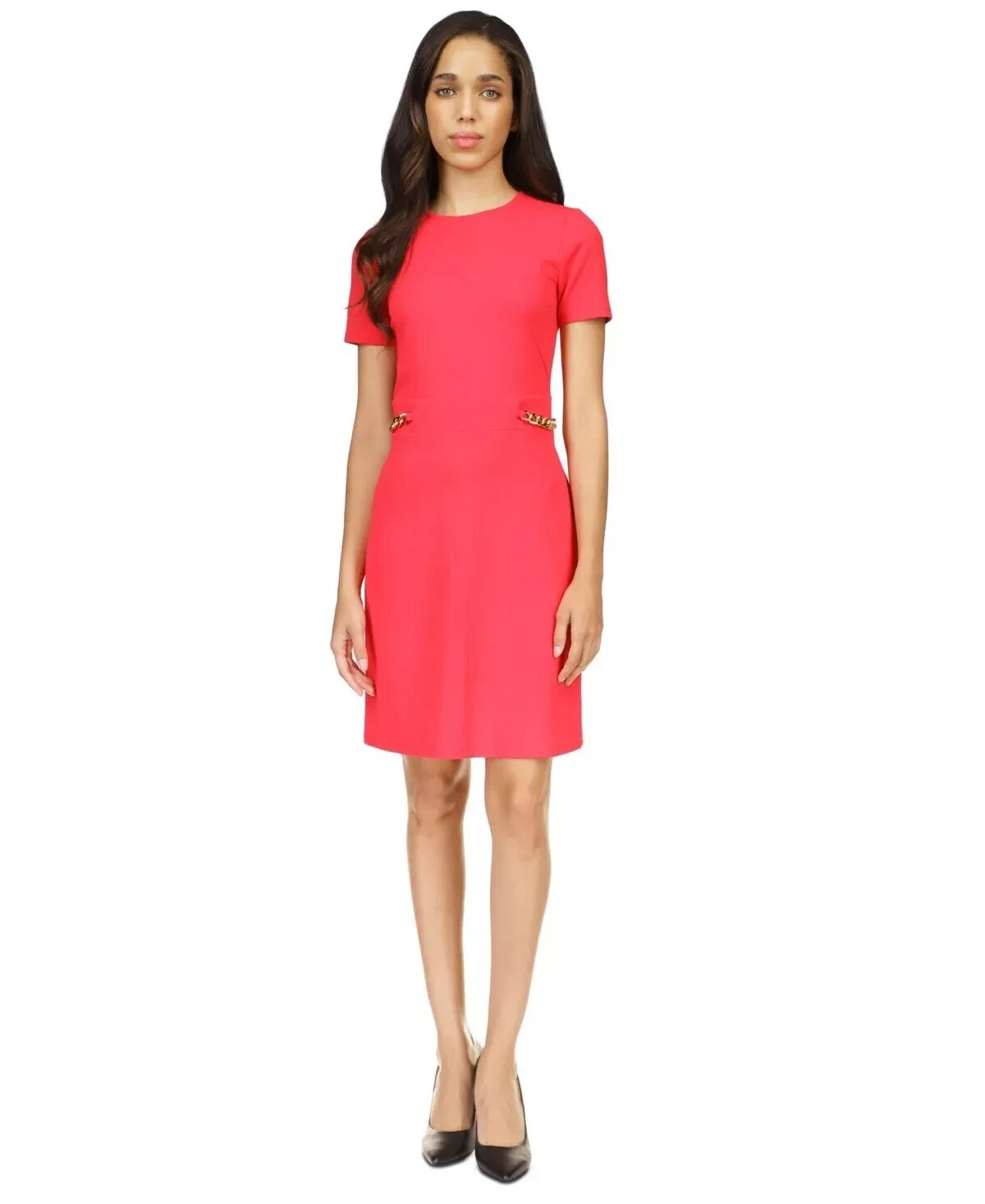 Michael Kors Women’s Mini Scuba Crepe Chain Trim Dress, Deep Pink, Size 0X