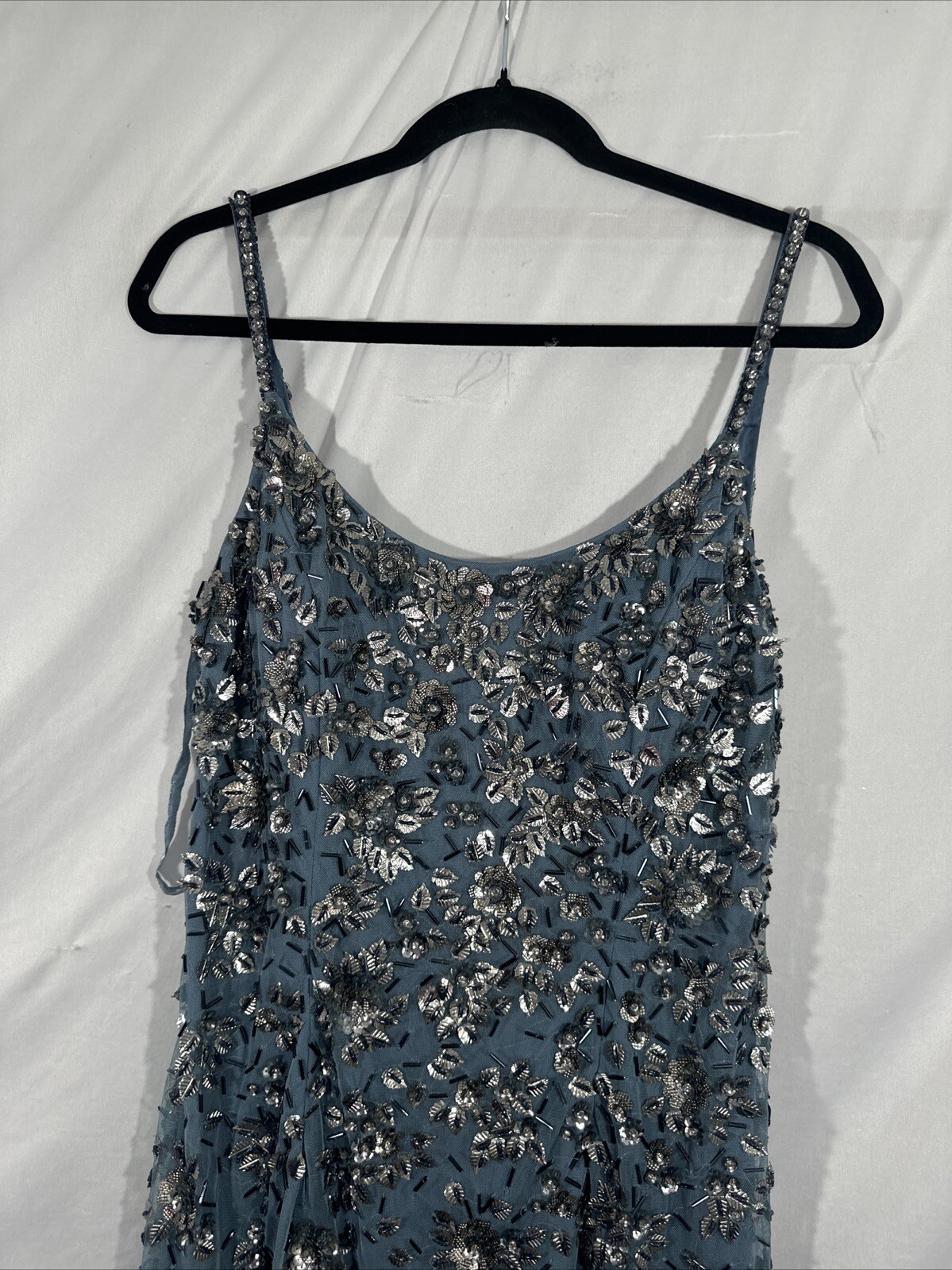NWT Mac Duggal [ 10 ] 5477 Floral Embellished Scoop Neck Gown in Slate Grey J987