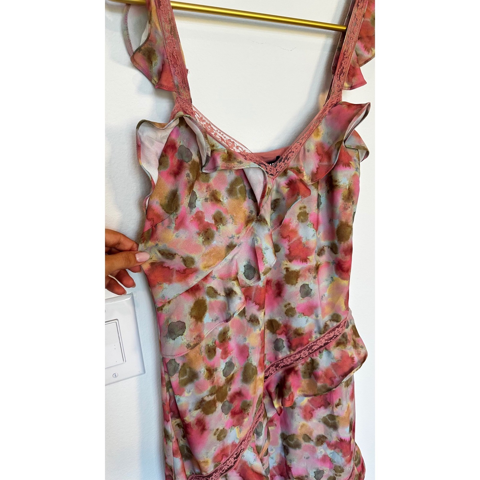 NWT Steve Madden Versailles Floral Ruffle Dress Asymmetric Georgette Lace