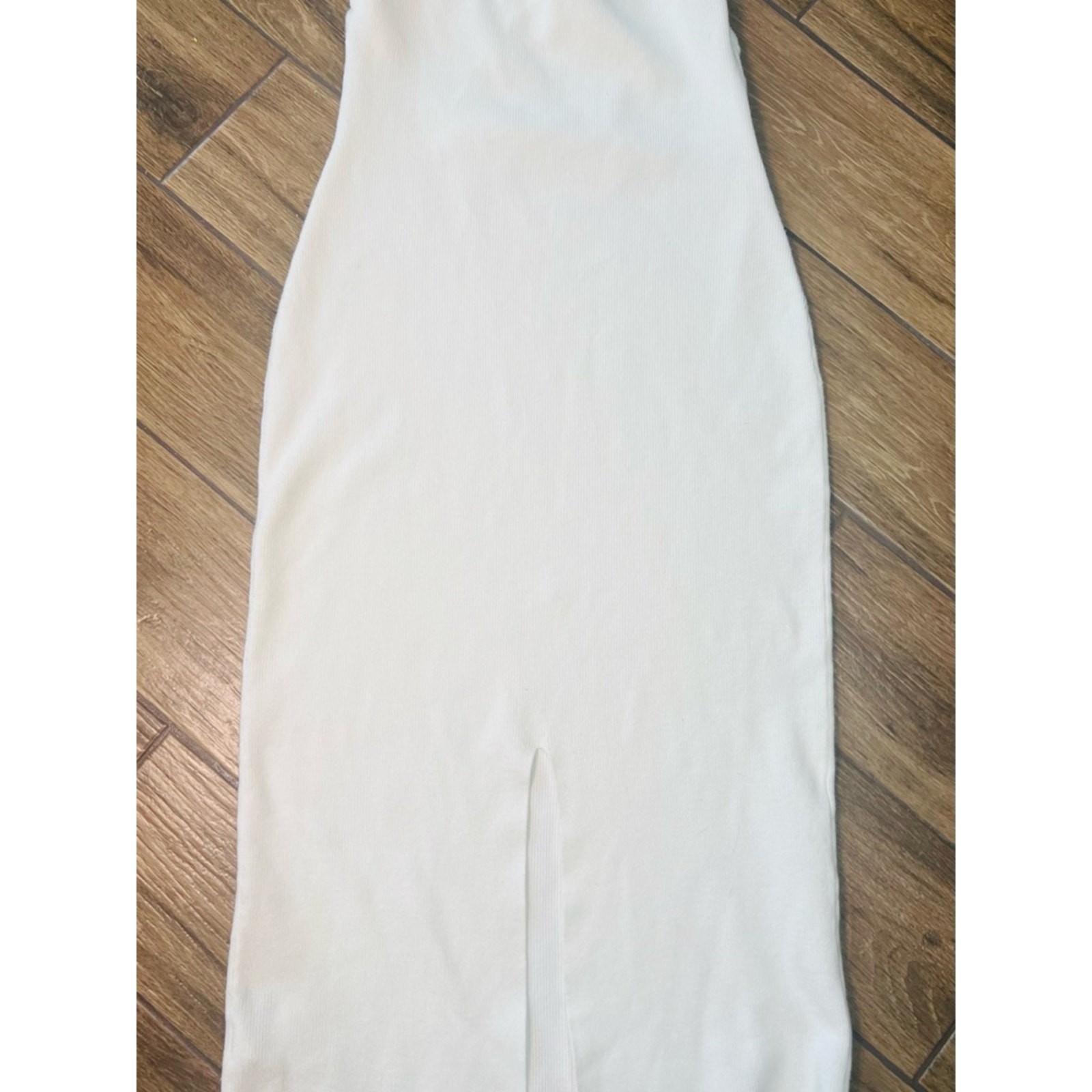 LILLUSORY Strapless Twist Front Midi Dress Cream Bodycon Size L