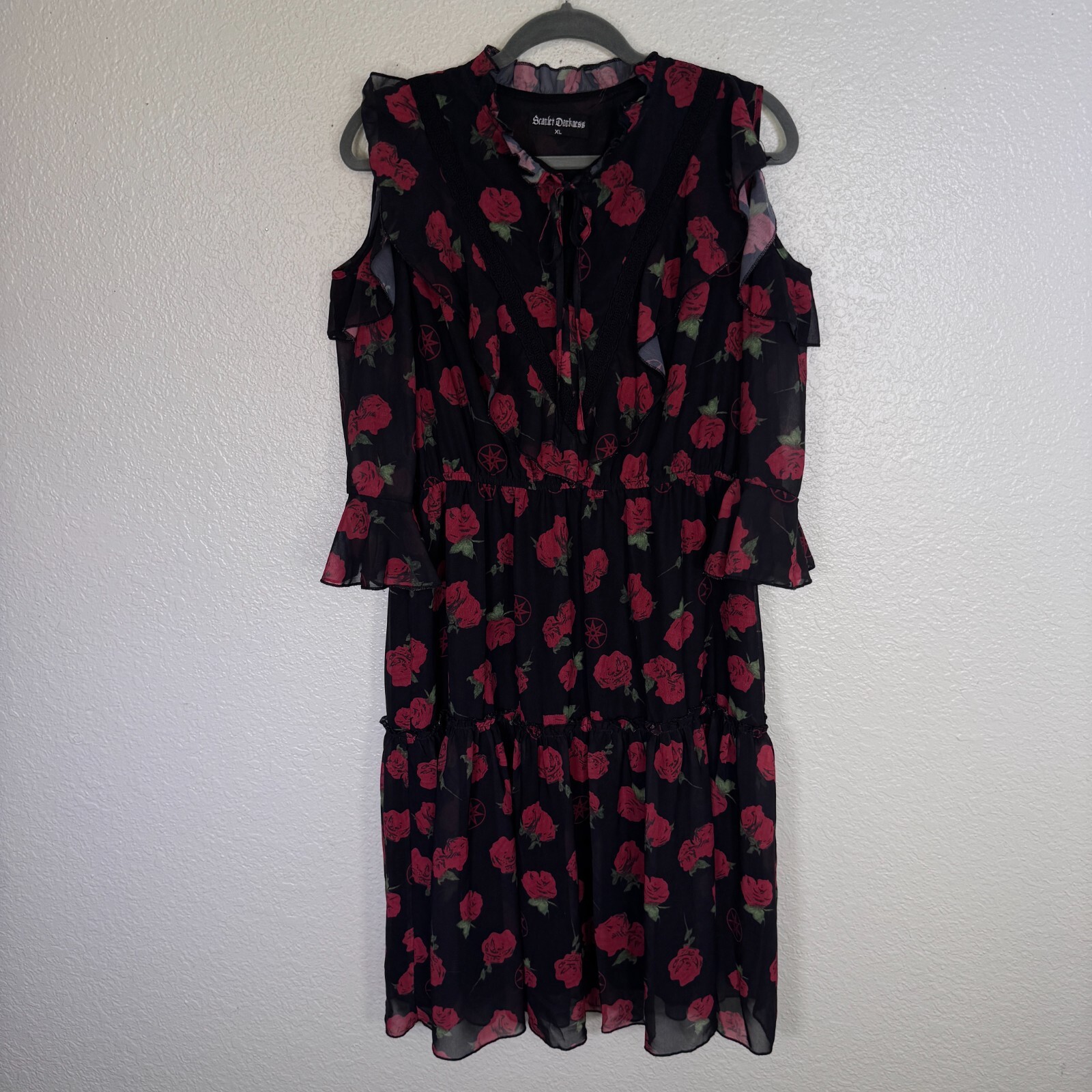 Scarlett Darkness Dress Women Extra Large Floral WhimsiGoth Grunge Ruffle Witchy