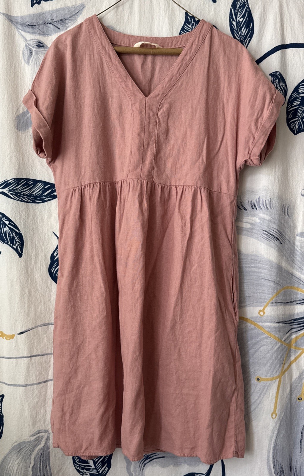 Linen Blend Midi Shift Dress S Summer Spring Beach Breathable Lightweight
