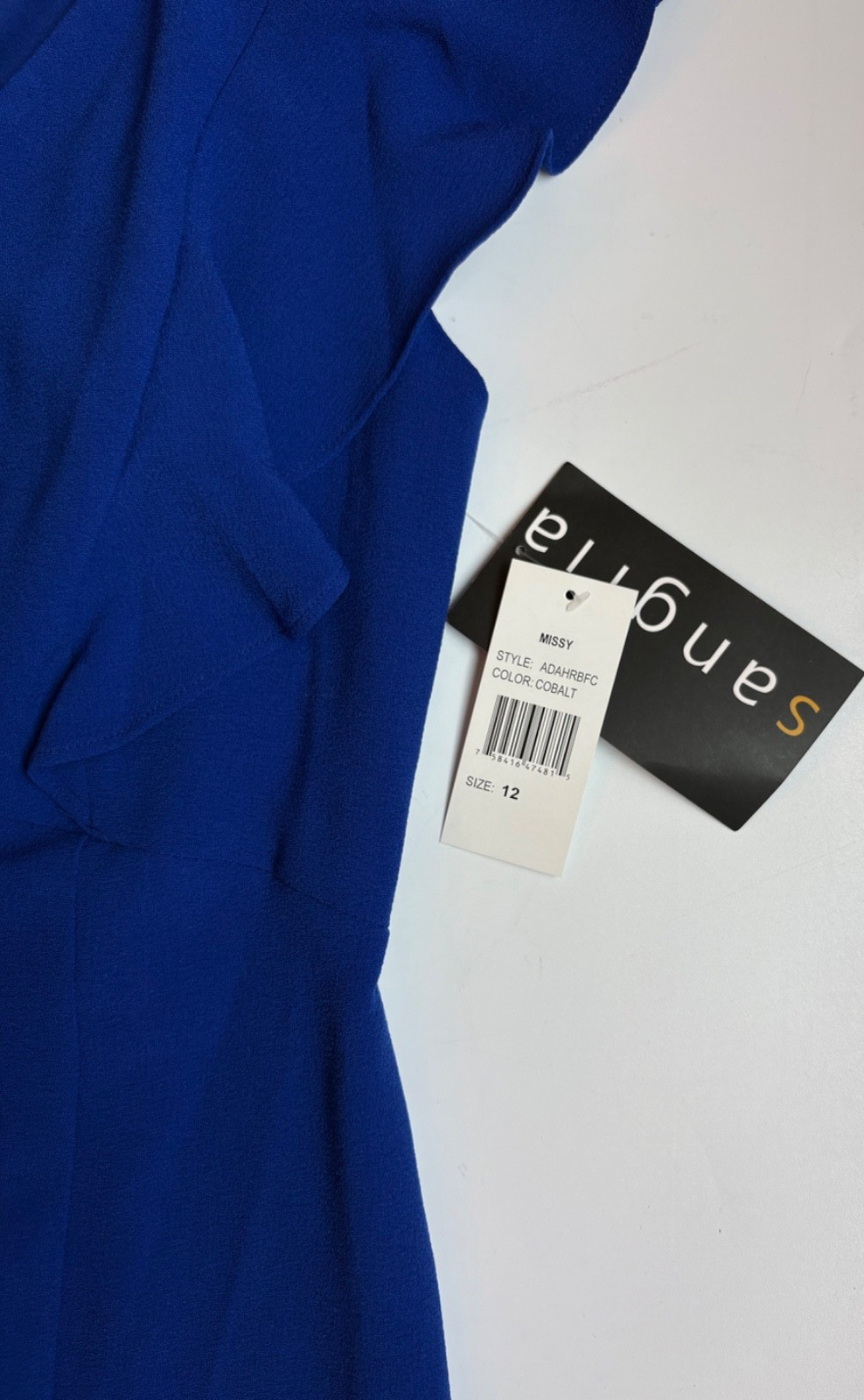 Sangria Women’s Cobalt Blue Ruffle Sleeve Sheath Dress Size 12 NWT Cocktail