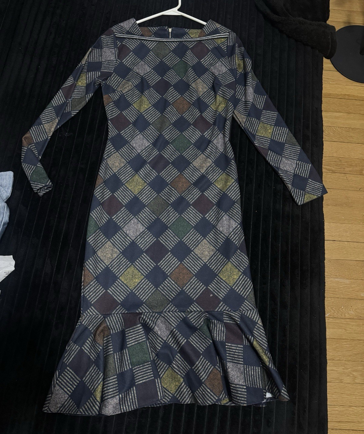 VENUS Women’s Sheath Midi Dress S Multicolor Plaid Long Sleeve Boat Neck