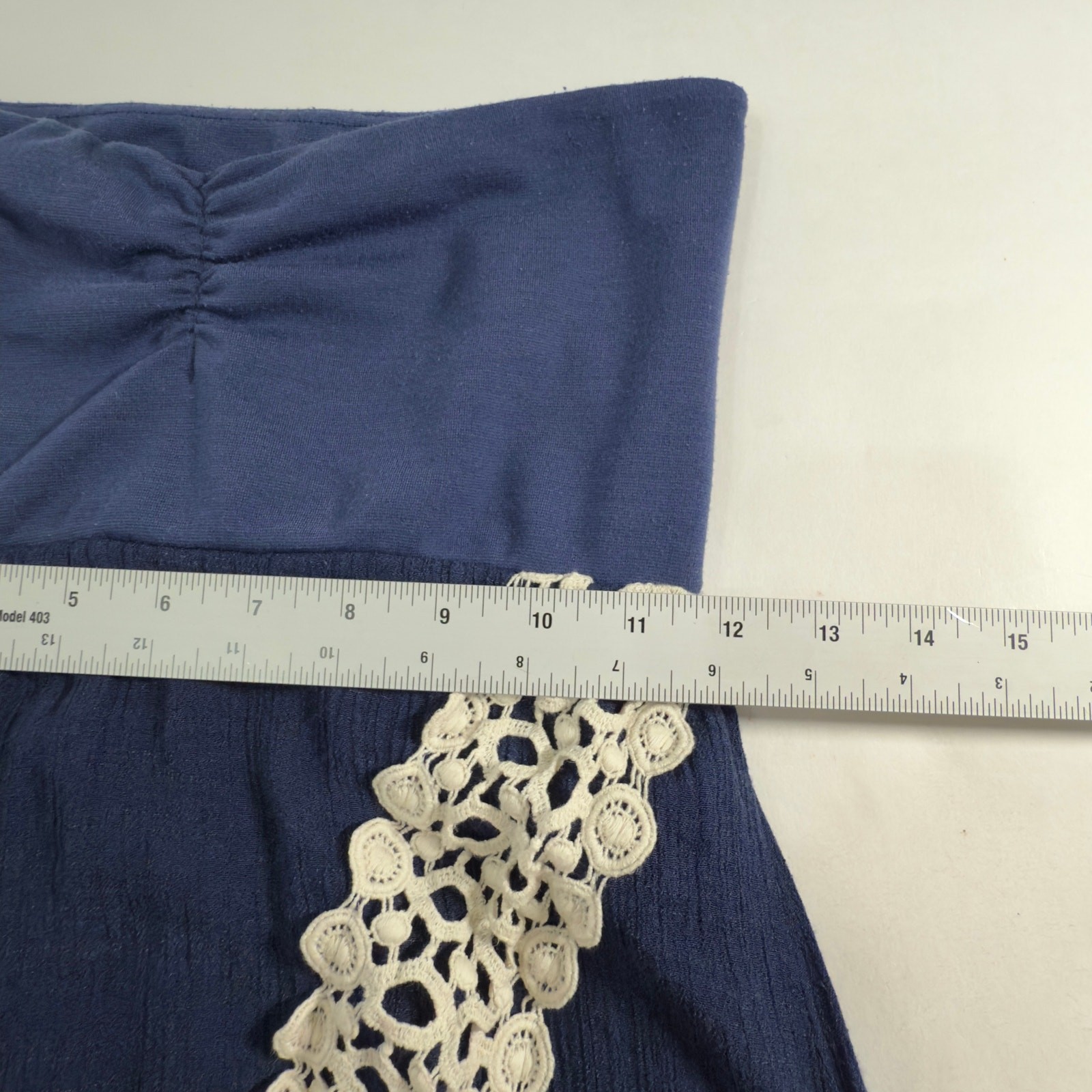 Judith March S Navy Blue Strapless Midi Dress Lace Appliqué Resort Hippie *flaw