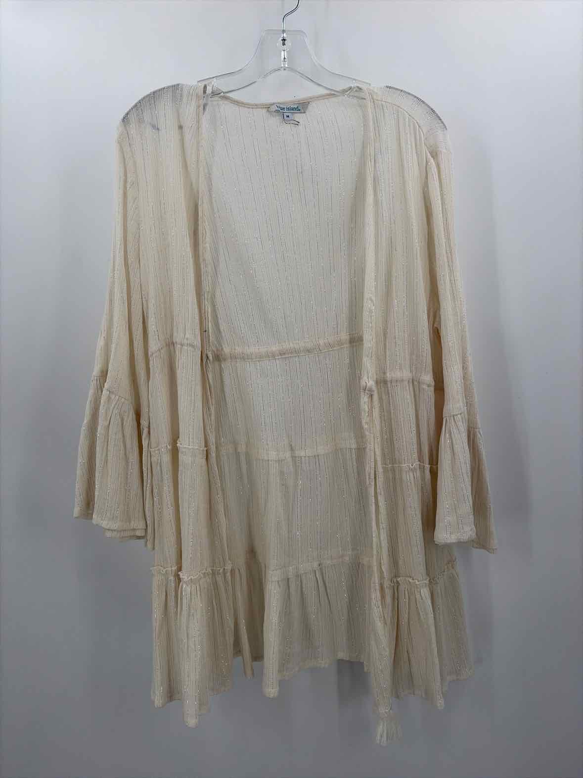 Blue Island Tan Size Medium Shimmer Tie Front Knee Length Long Sleeve Dress