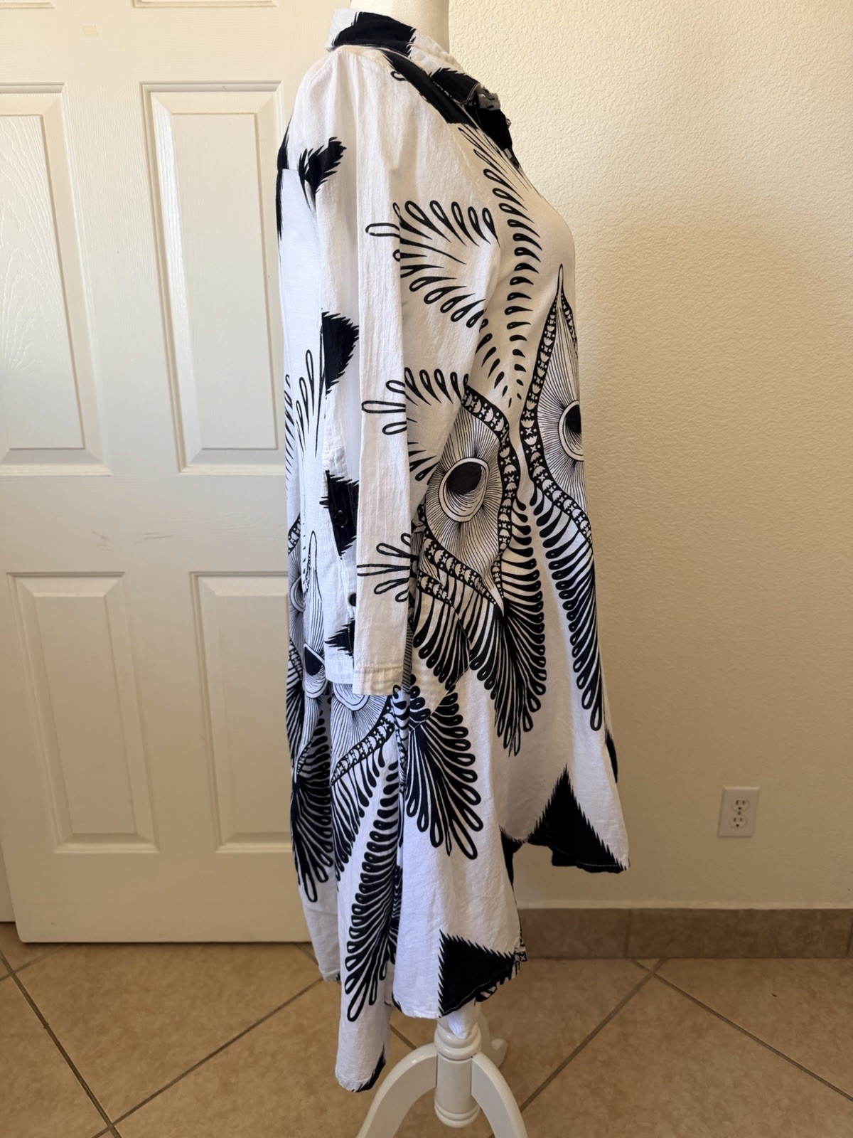 Step In Style 1X Black White Button Front Shirt Dress Cotton Boho Midi