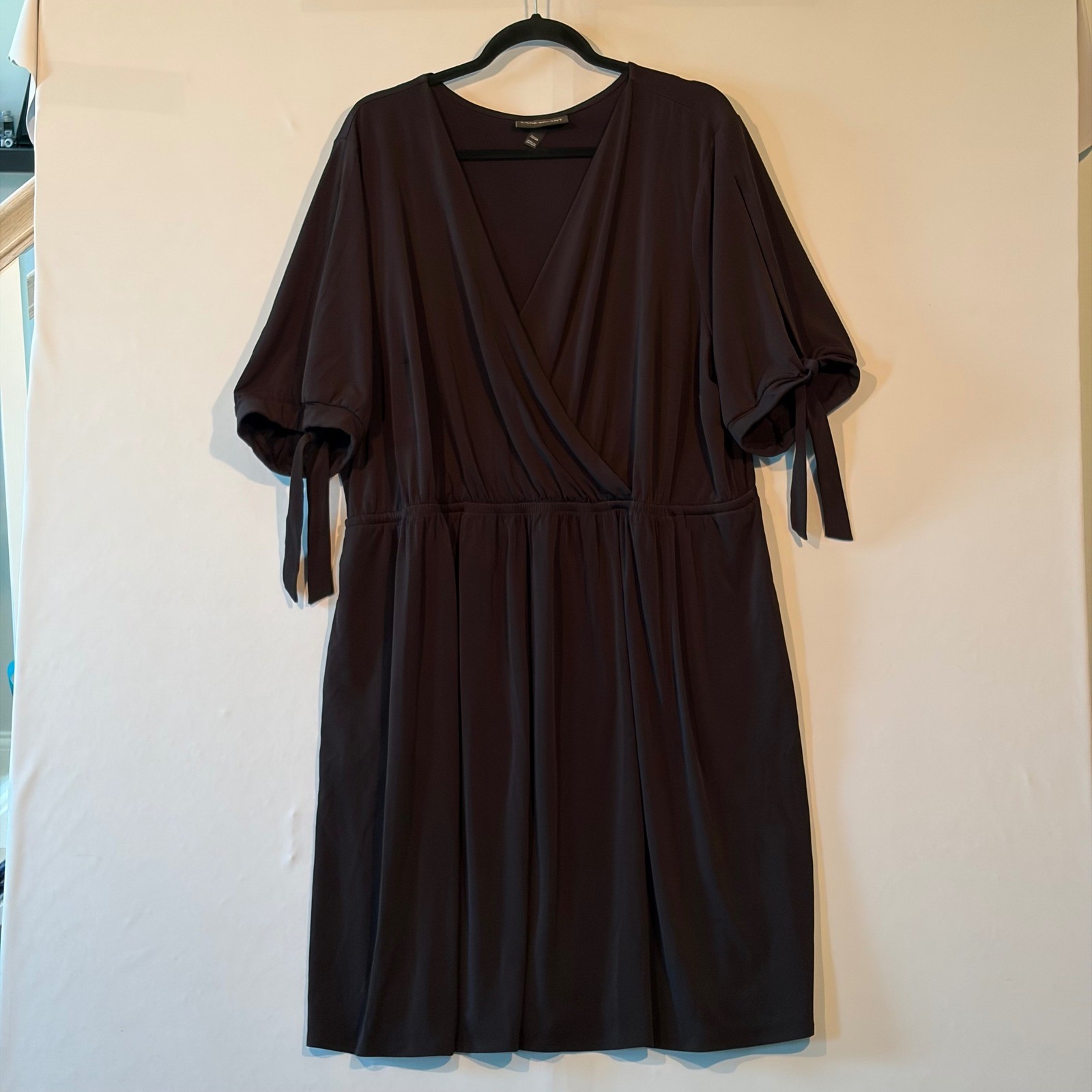 Lane Bryant Black Faux Wrap Dress Plus Size 22/24 Short Sleeve Tie Detail Jersey