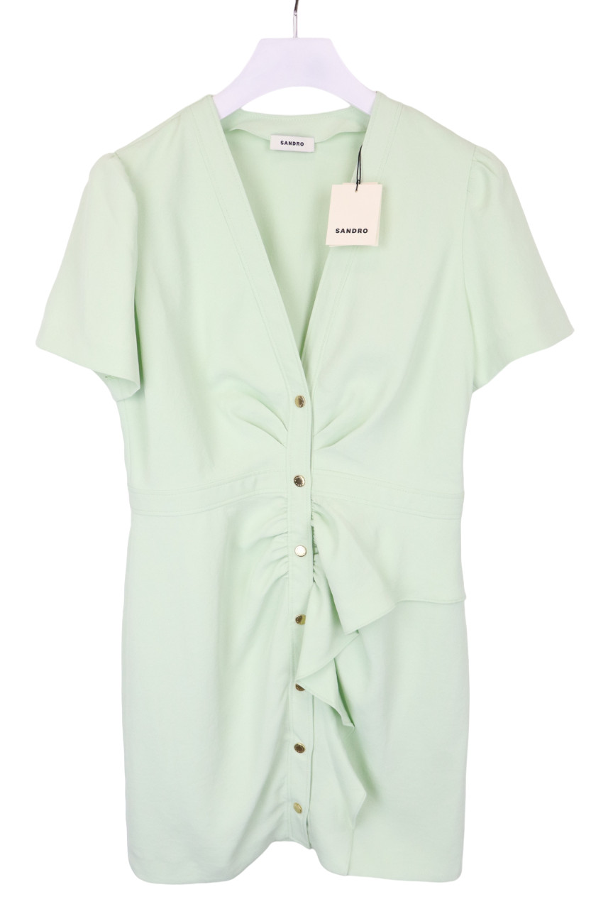 Sandro Dress Womens (EU) 42 V-Neck Asymmetrical Ruffle Mini Inlay Belted