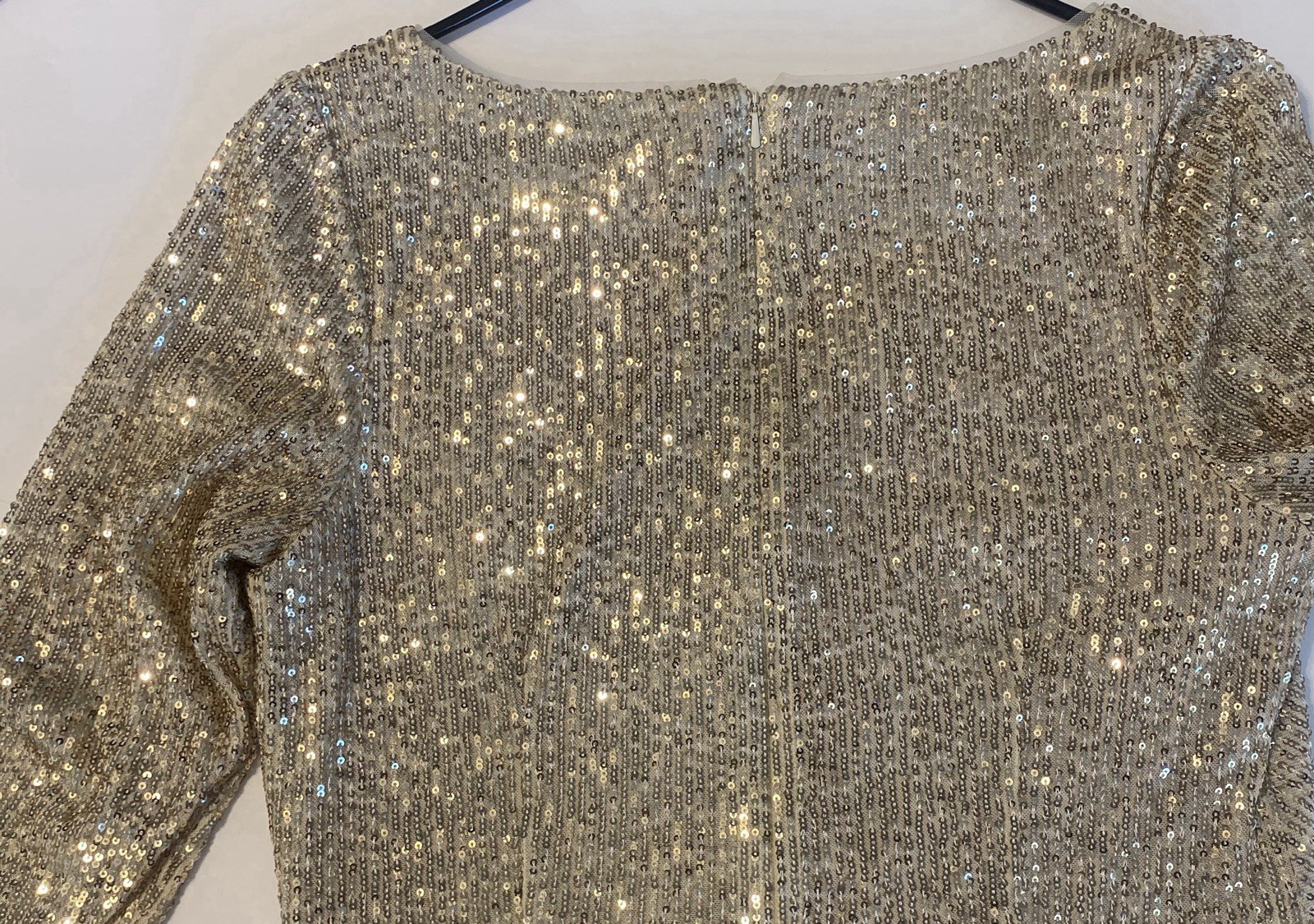 Oleg Cassini Gold Sequin V-Neck 3/4 Sleeve Gown Size 12 Mother of Bride/Groom