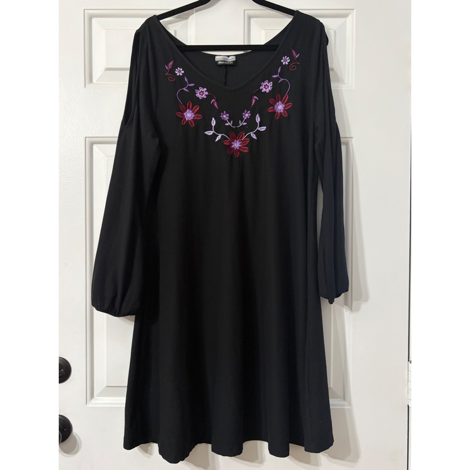 Allison Brittney | Black Cold Shoulder Embroidered Floral Dress | Plus Size ||
