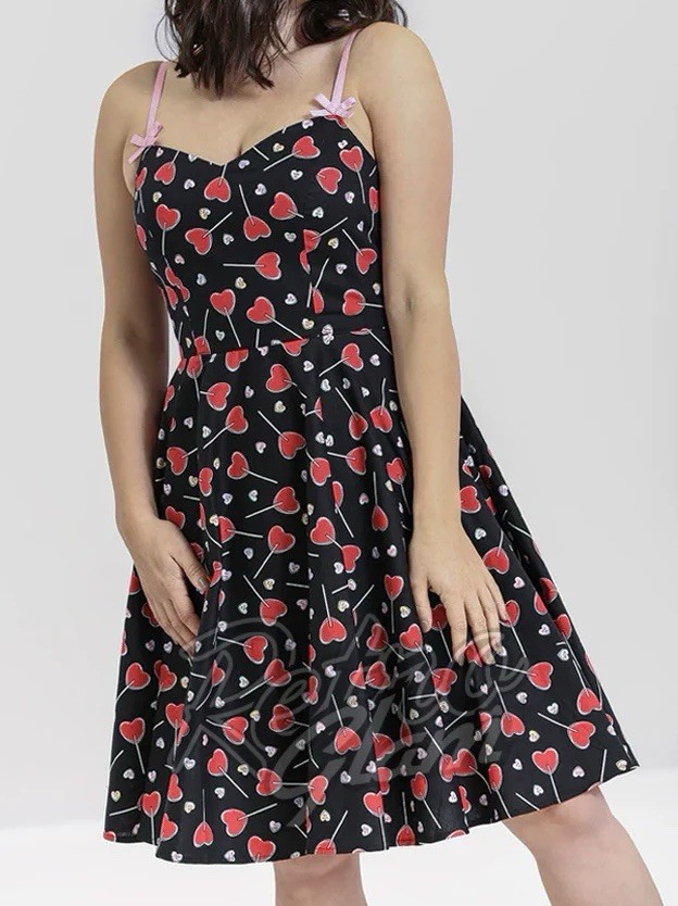 Hell Bunny Black Red Candy Heart Lollipop Swing Sweetheart Dress Medium Pinup