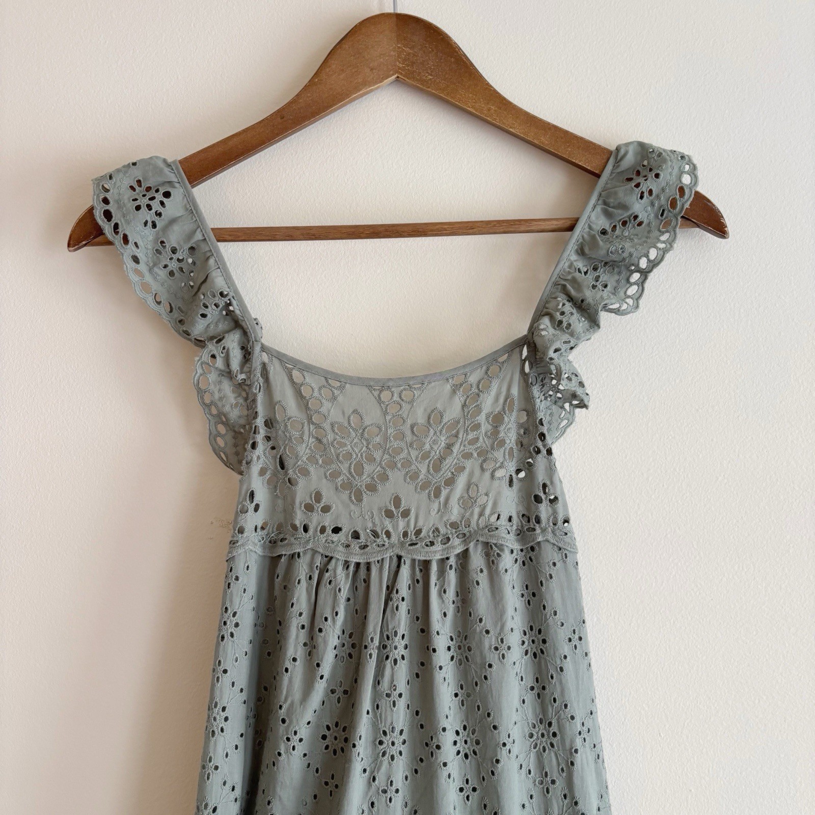 Current Air Sage Green Tiered Eyelet Midi Dress XS Bohemian Summer