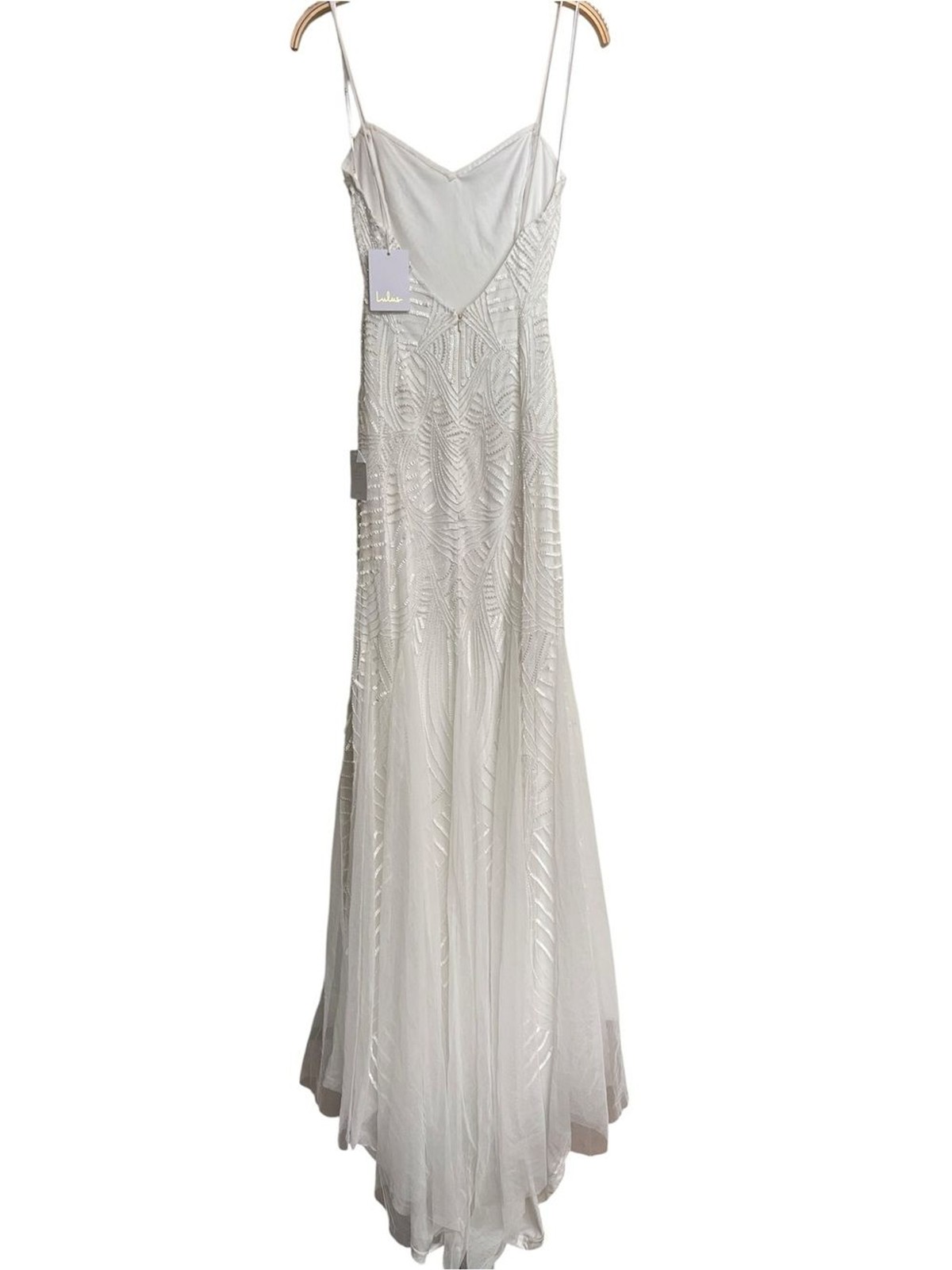 New Lulus Luxe Bridal Radiant Presence White Sequin Backless Maxi Wedding Dress