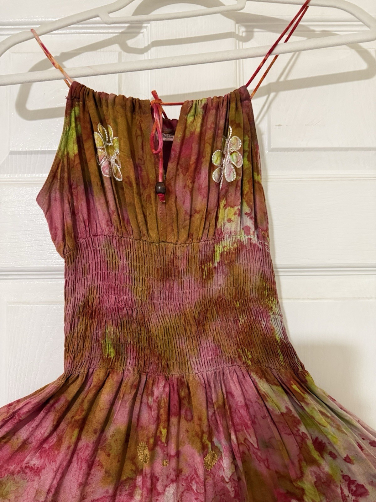 Women’s Multicolor Tie Dye Smocked Spaghetti Strap Square Neck Midi Sundress