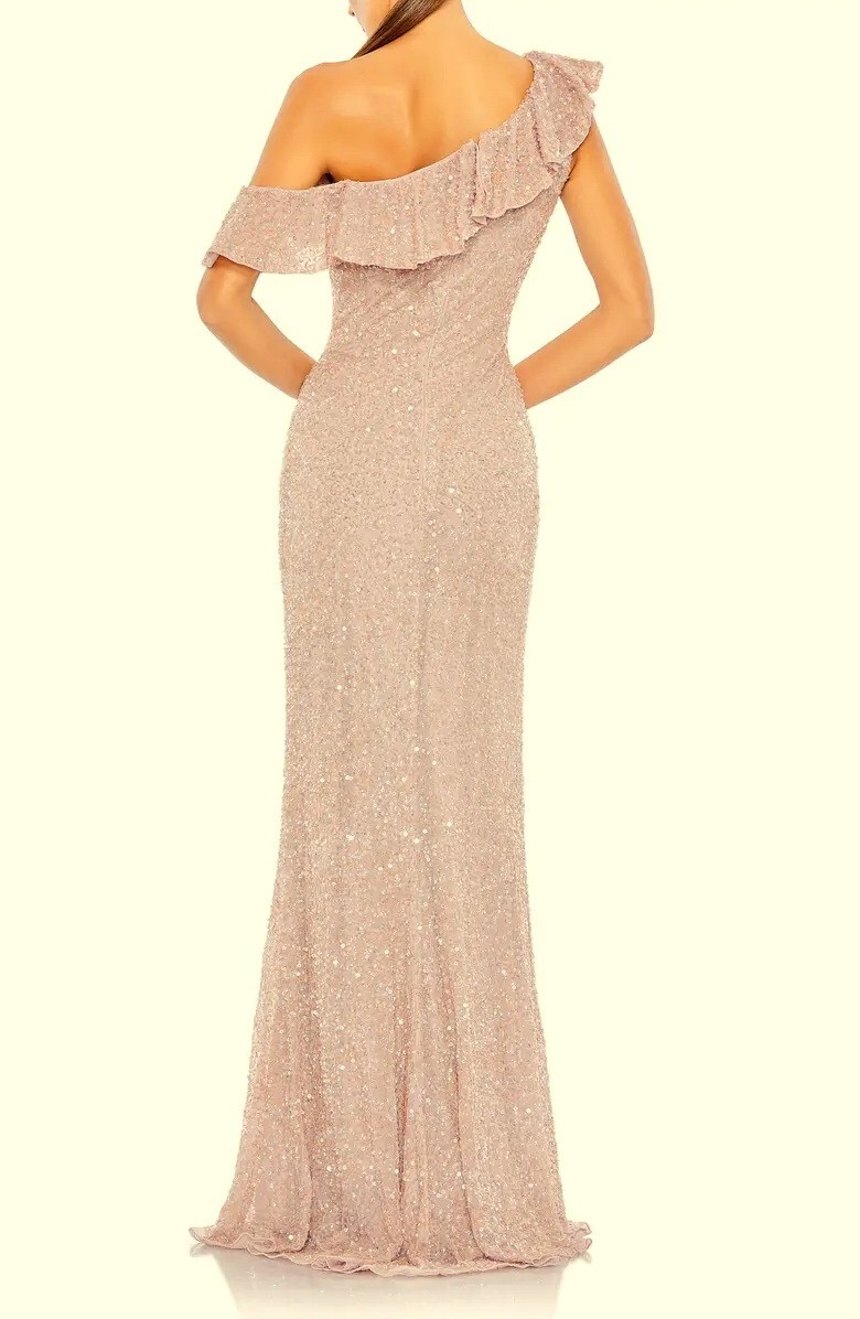 Mac Duggal Mocha One-Shoulder Sequin Trumpet Gown Size 4 $498