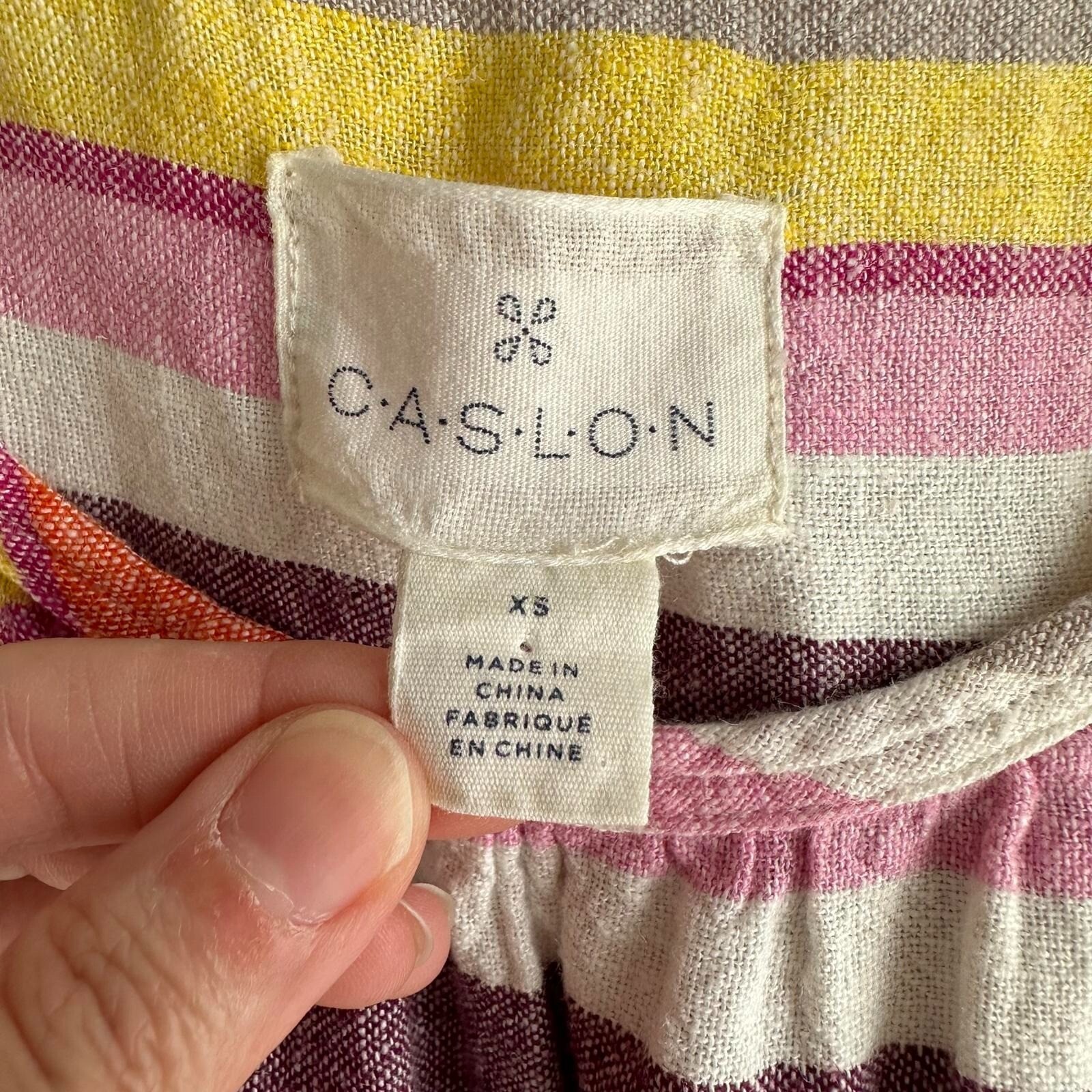 CASLON Multicolor Short Sleeve Striped Ladies Linen Blend Pullover Dress, XS