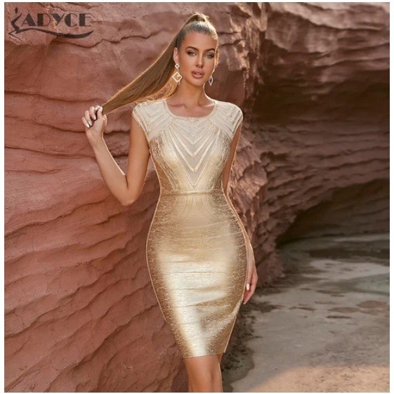 Adyce Metallic Mesh Panel Bandage Dress Womens Sz XS Bodycon Cocktail Night Out