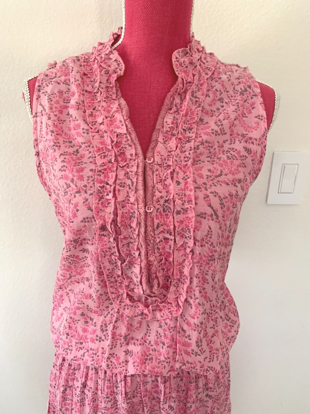 LOLA AUSTRALIA COTTON SUNDRESS MINI KNEE LENGTH PINK RARE XS DESIGNER
